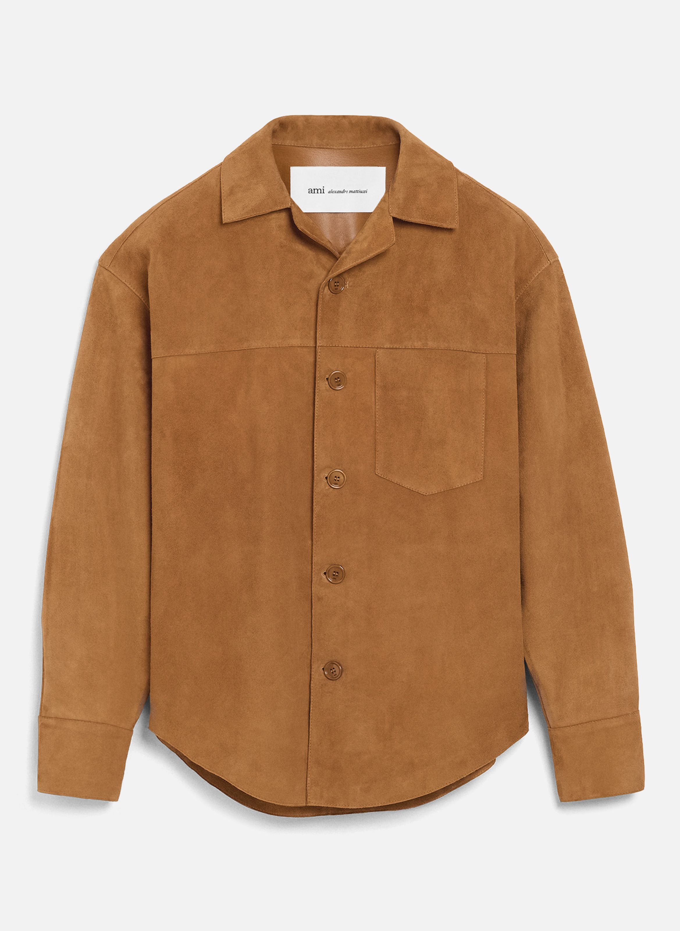 Surchemise boutonnée unisexe en cuir de chèvre AMI PARIS Marron