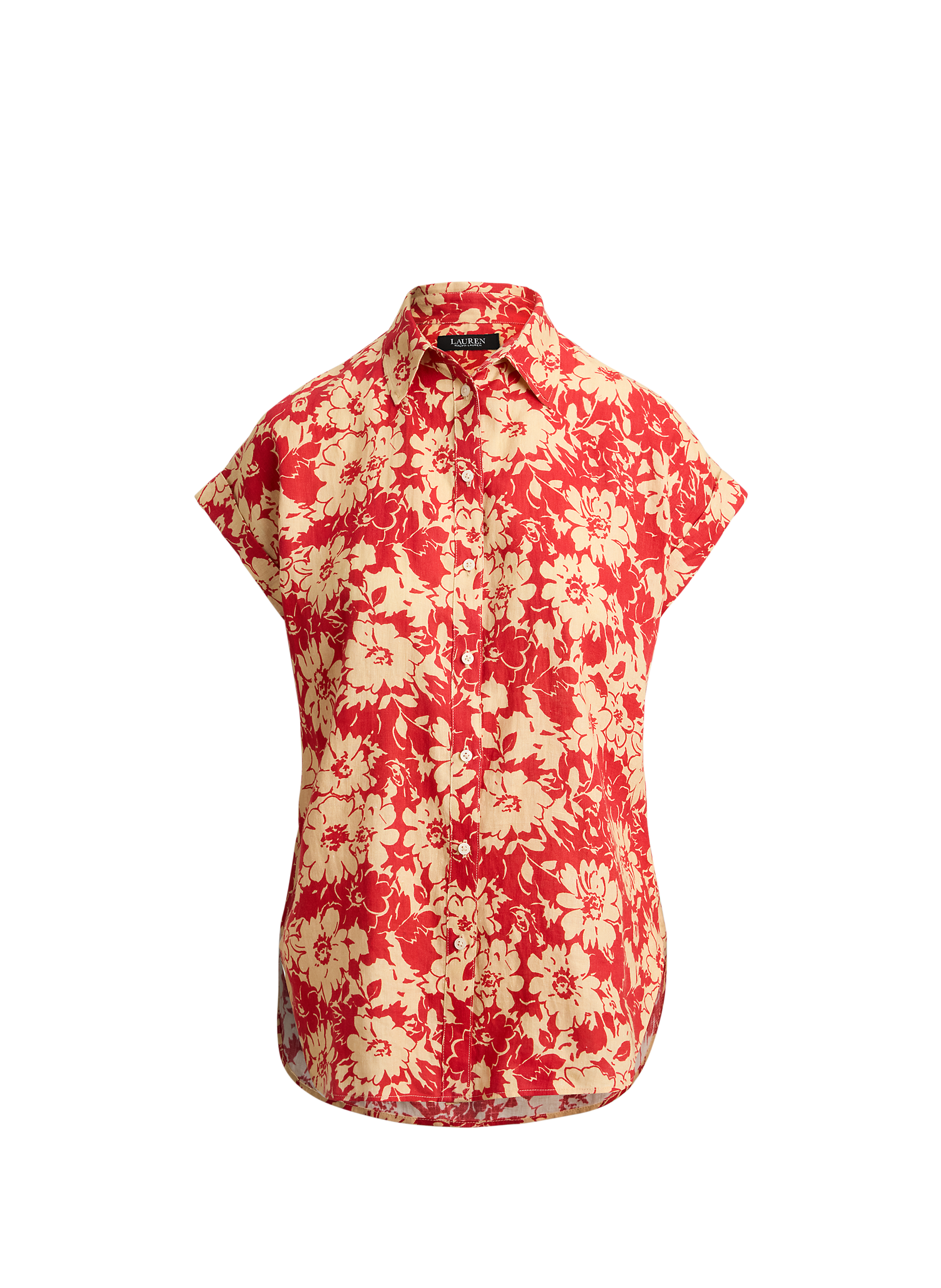 Short-sleeved linen shirt with flowers LAUREN Red