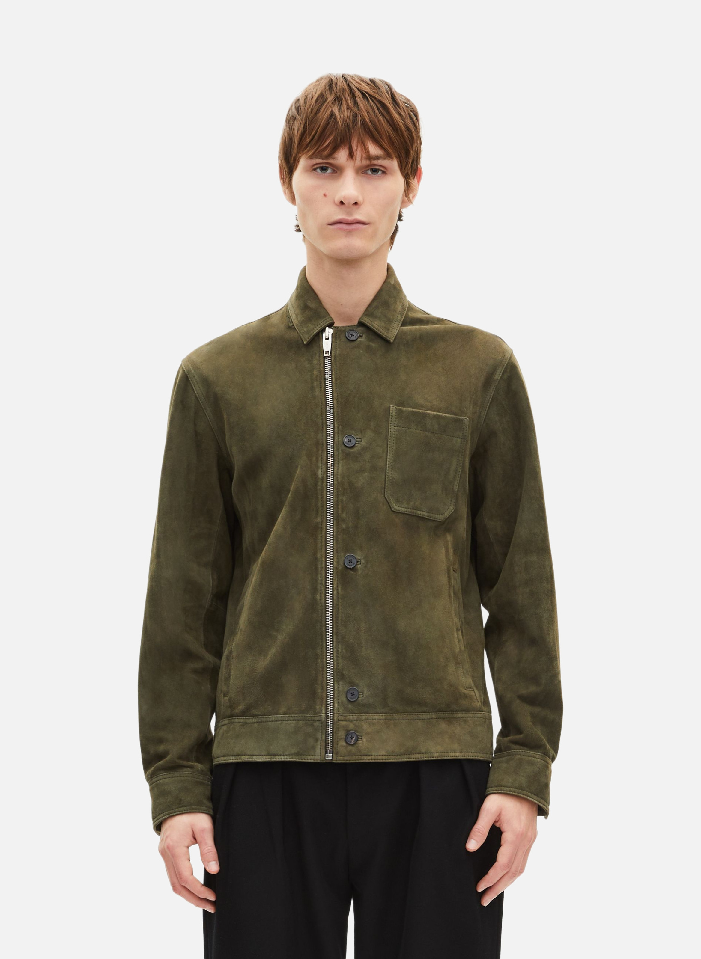 Blouson en suède à zip décalé THE KOOPLES Vert