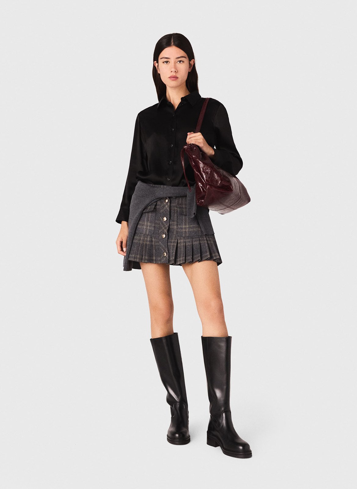 Chemise droite col classique en soie MAJE Noir