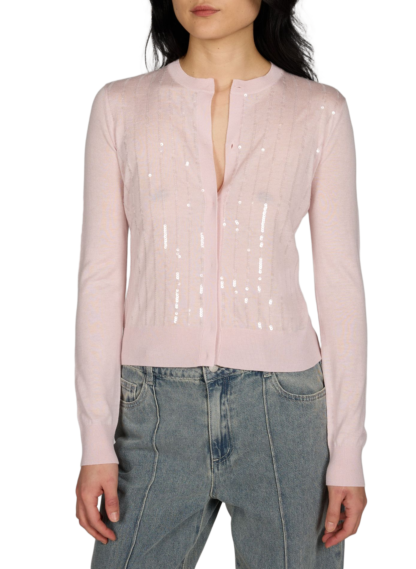 Gilet à sequins en soie et laine vierge MAX MARA STUDIO Rose