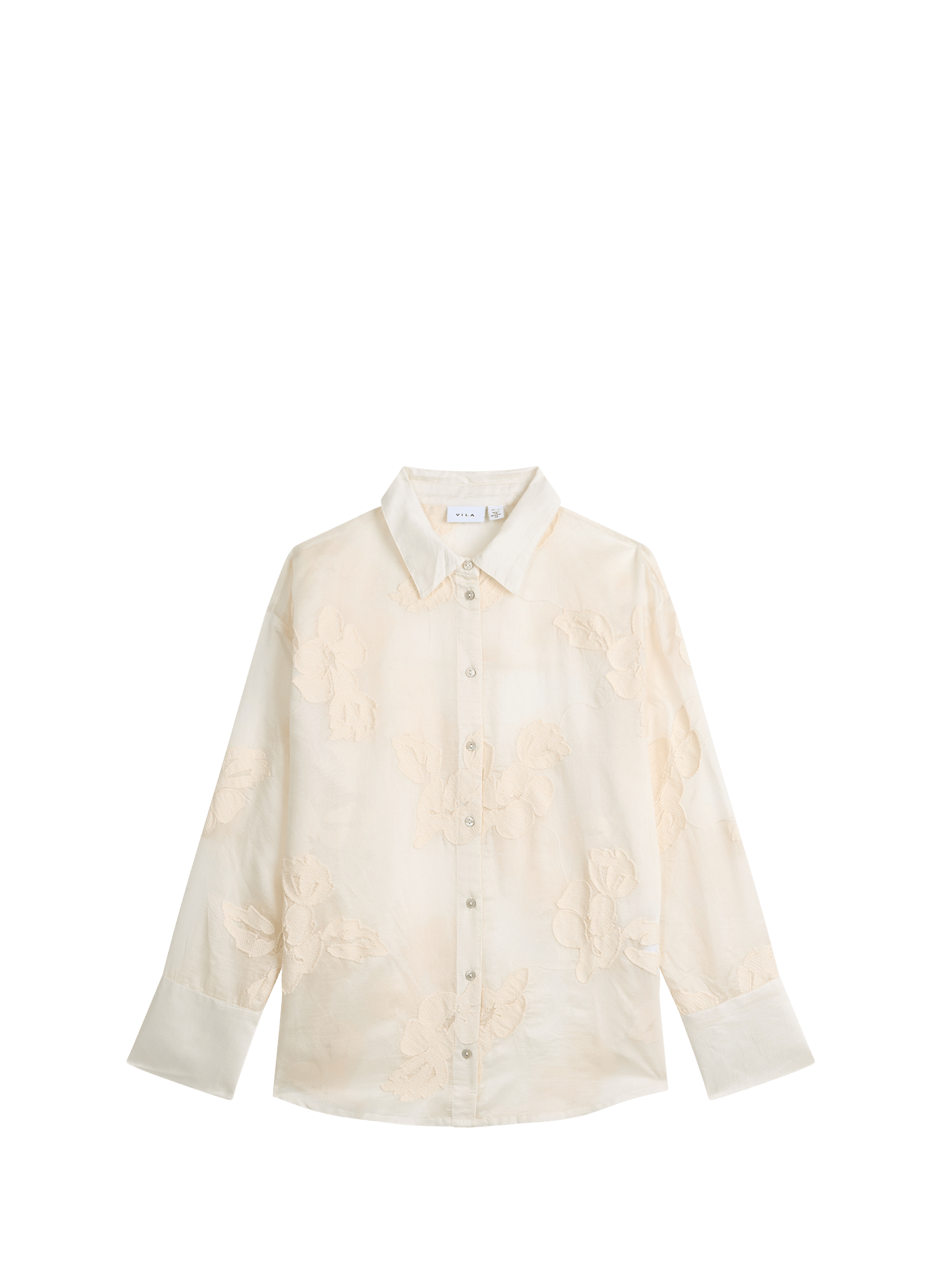 Long-sleeved shirt with embroidered flowers VILA Beige
