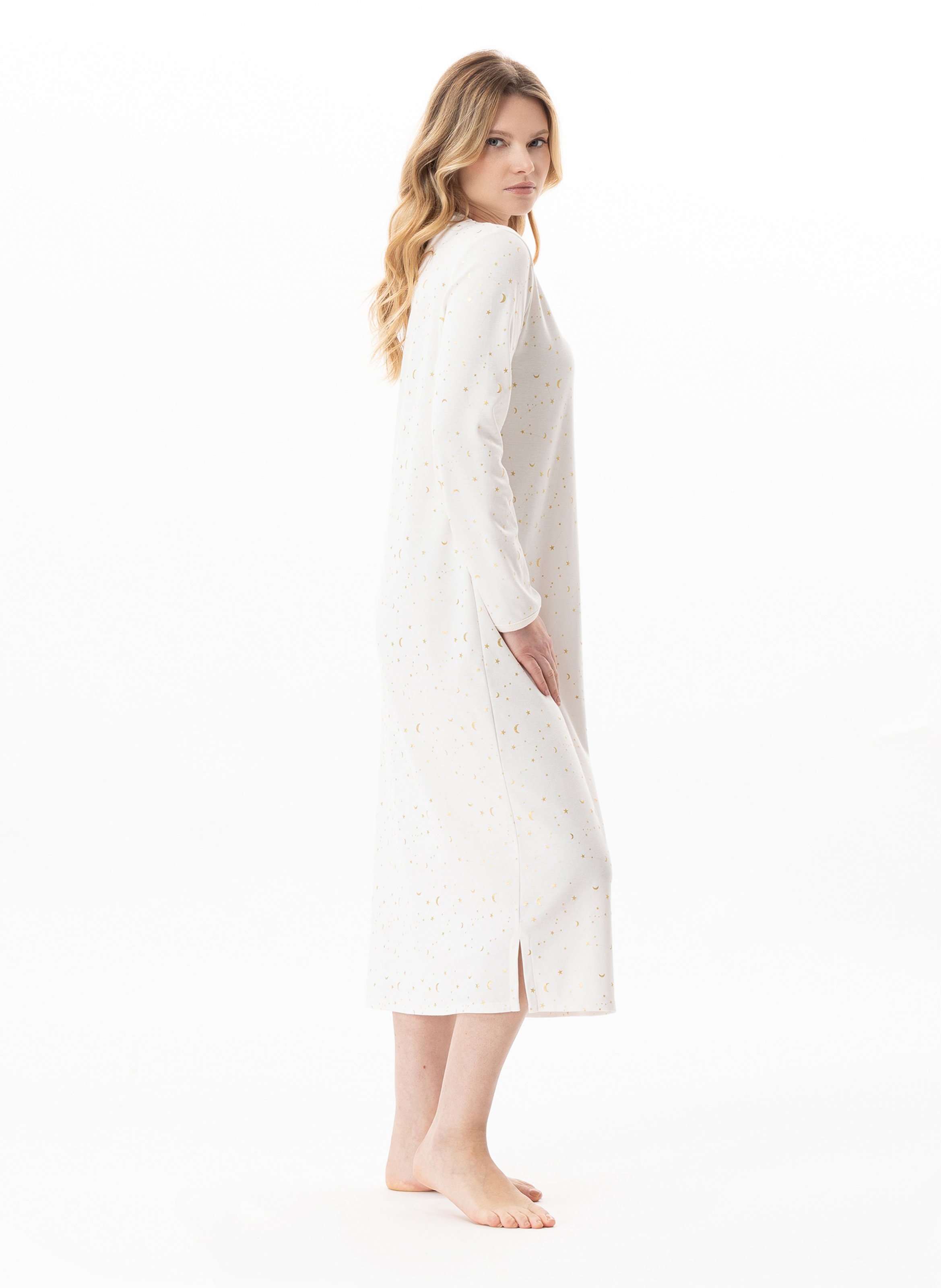 Chemise de nuit longue en coton luna 111 LE CHAT Blanc