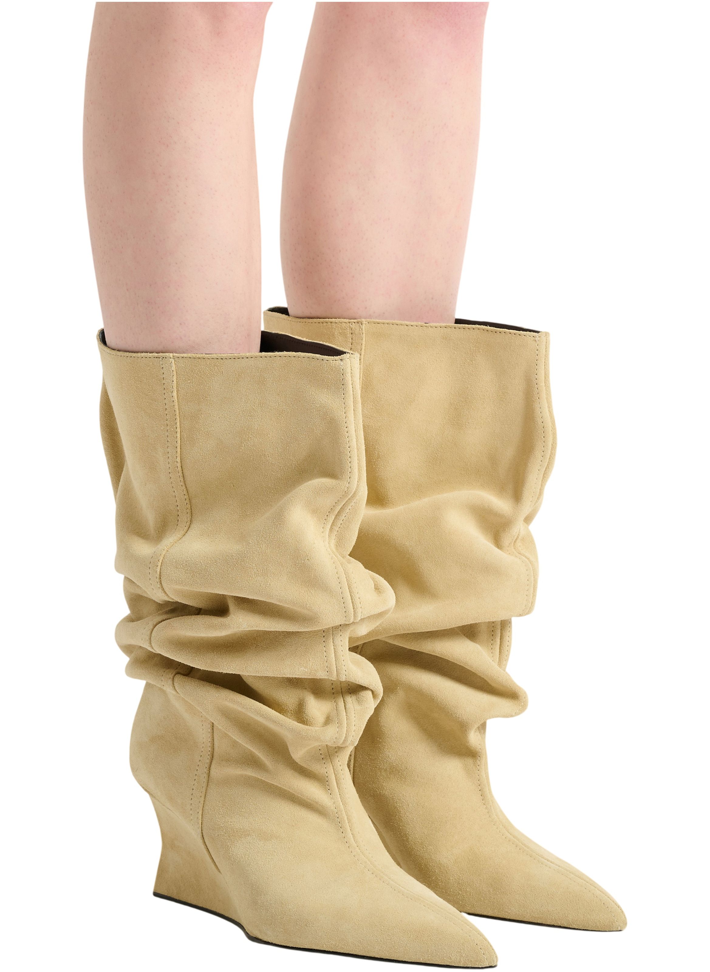Bottines wedge drapées en daim BALMAIN Beige
