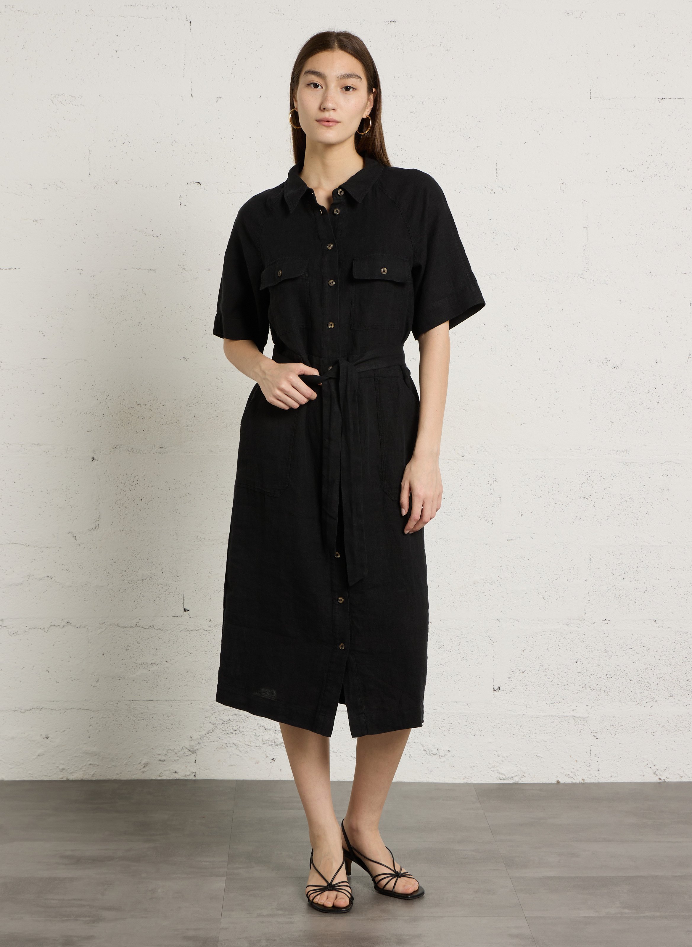 Robe midi en lin betanie MAISON 123 Noir