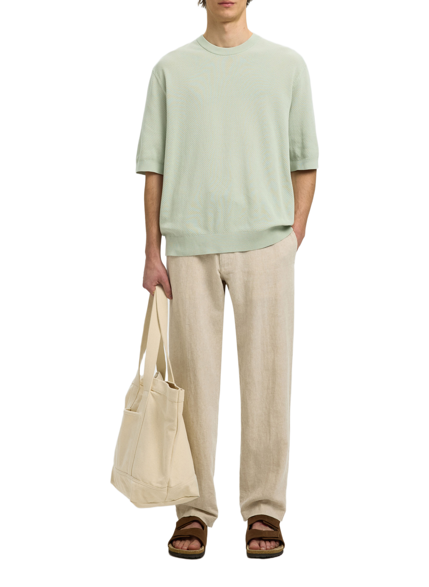 Short sleeve cotton polo shirt SELECTED Green