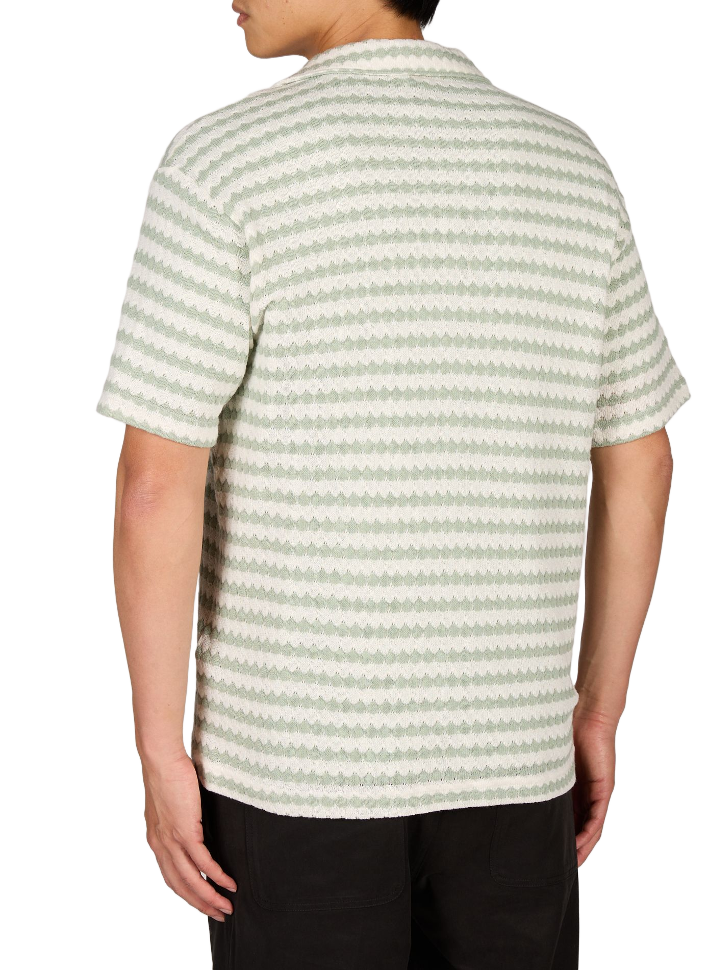 Camicia diritta a righe a maniche corte in cotone SELECTED Verde