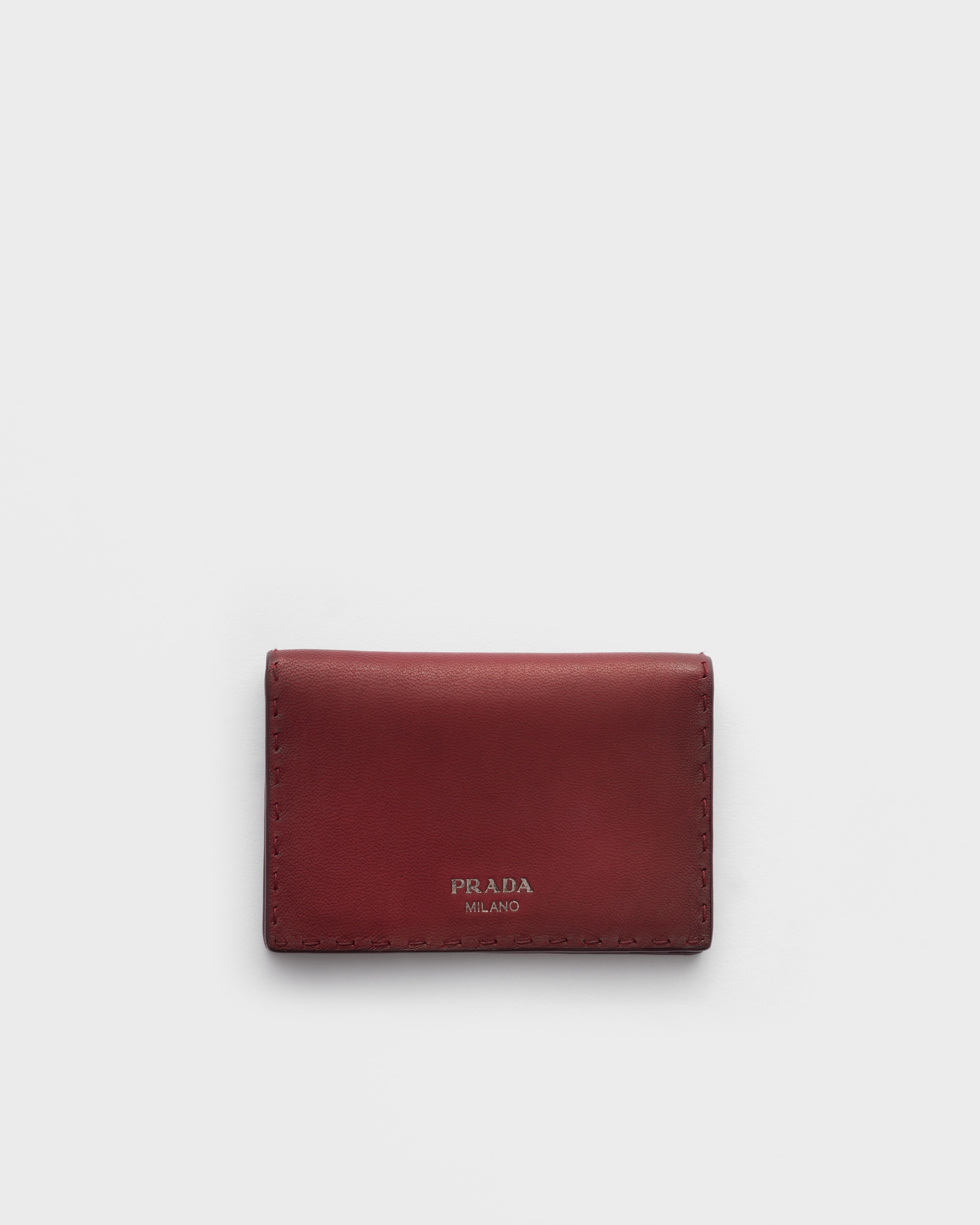Porte-cartes en cuir vieilli PRADA Rouge