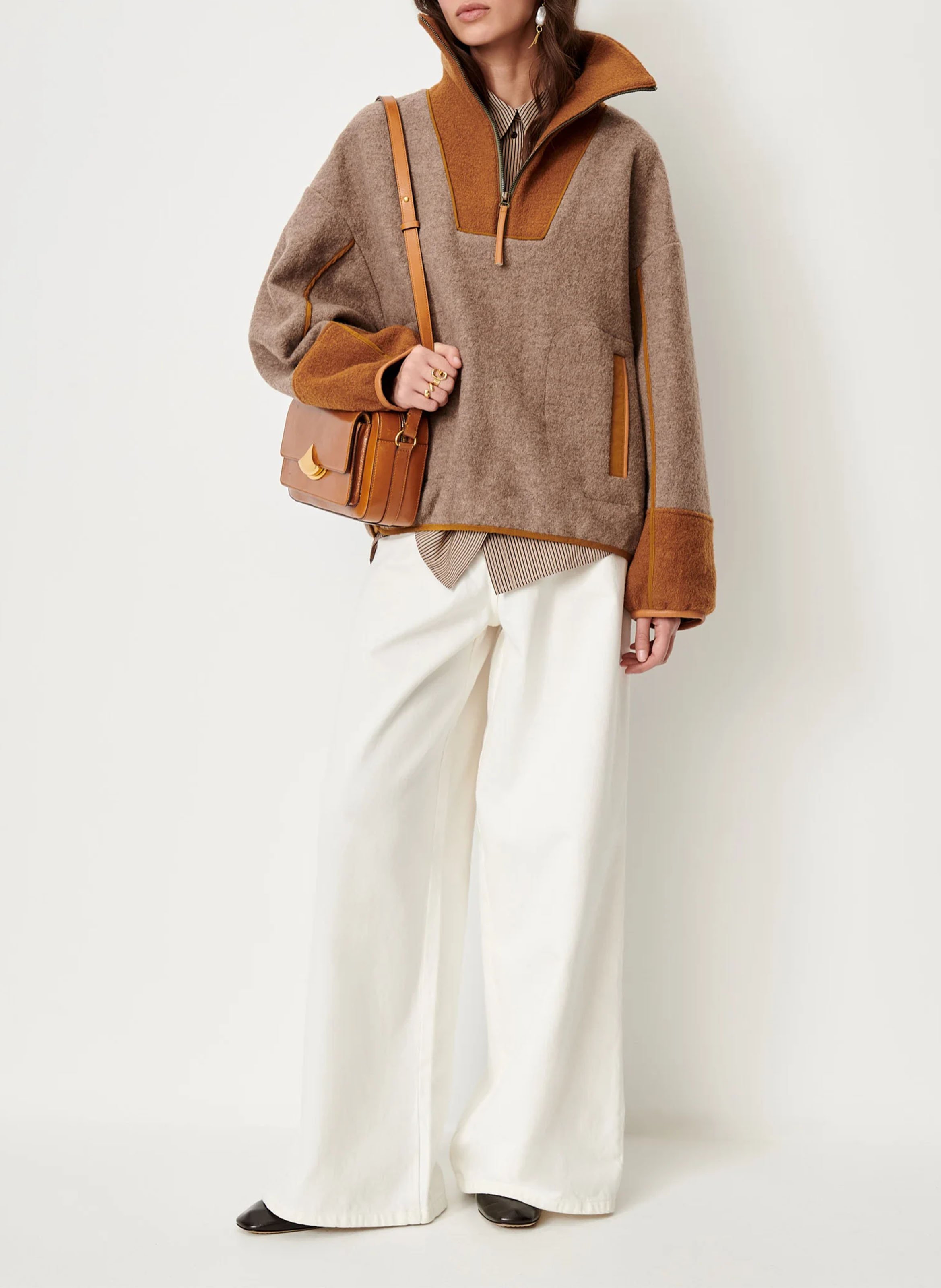 Veste droite col camionneur en laine costwelle SESSUN Marron