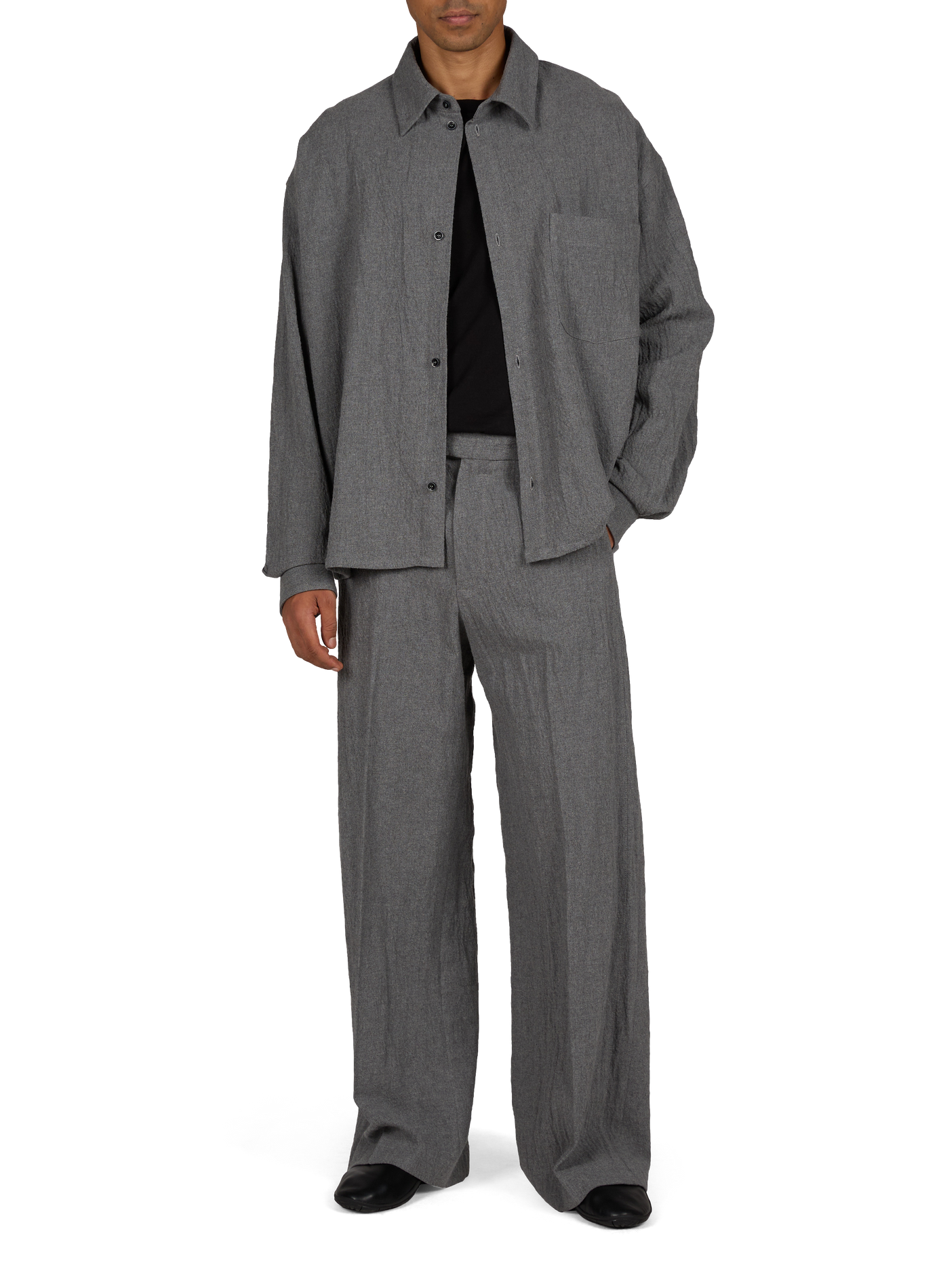 Loose solid button-up shirt WON HUNDRED Grey