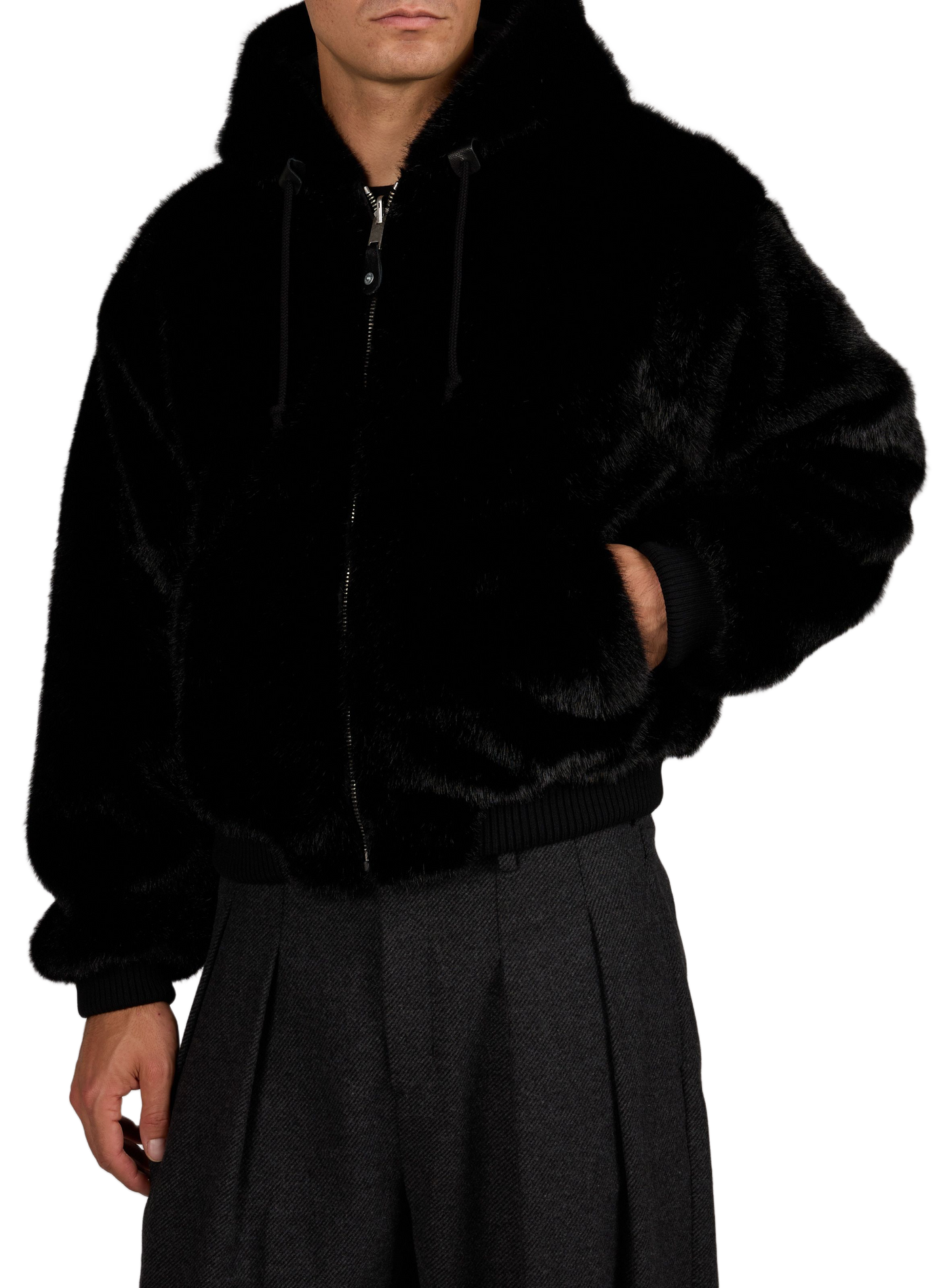 Straight hooded faux fur-effect jacket ERL Black