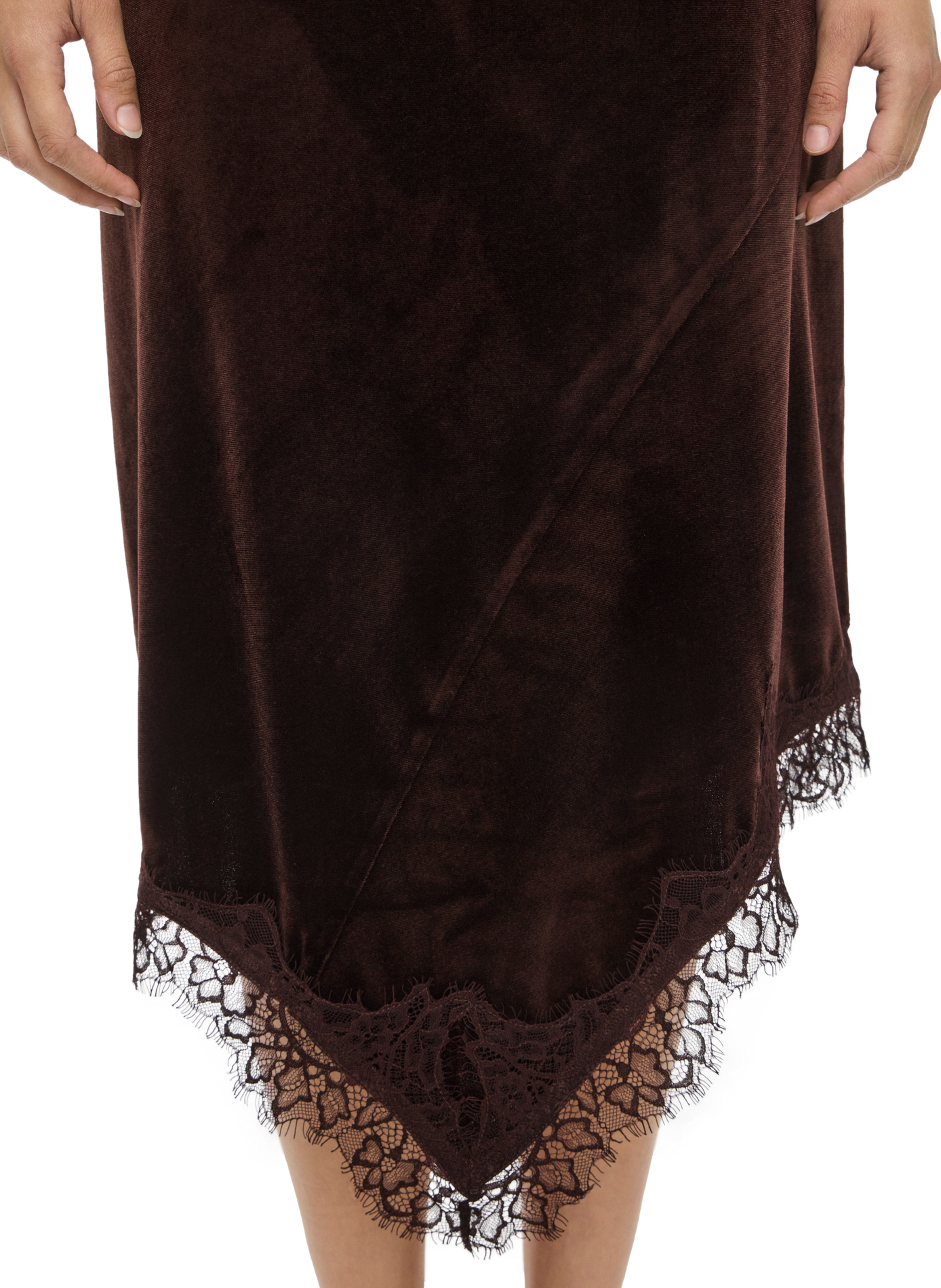 Midi velvet skirt with asymmetric lace detailing VILA Brown