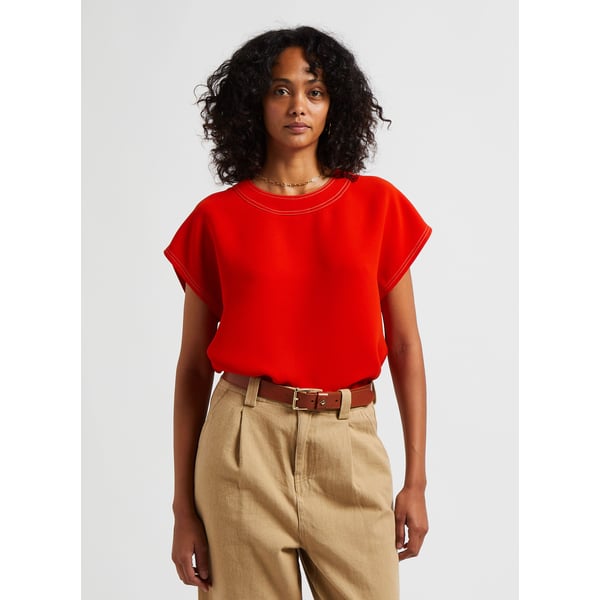 Top à col rond droit à double surpiqûres