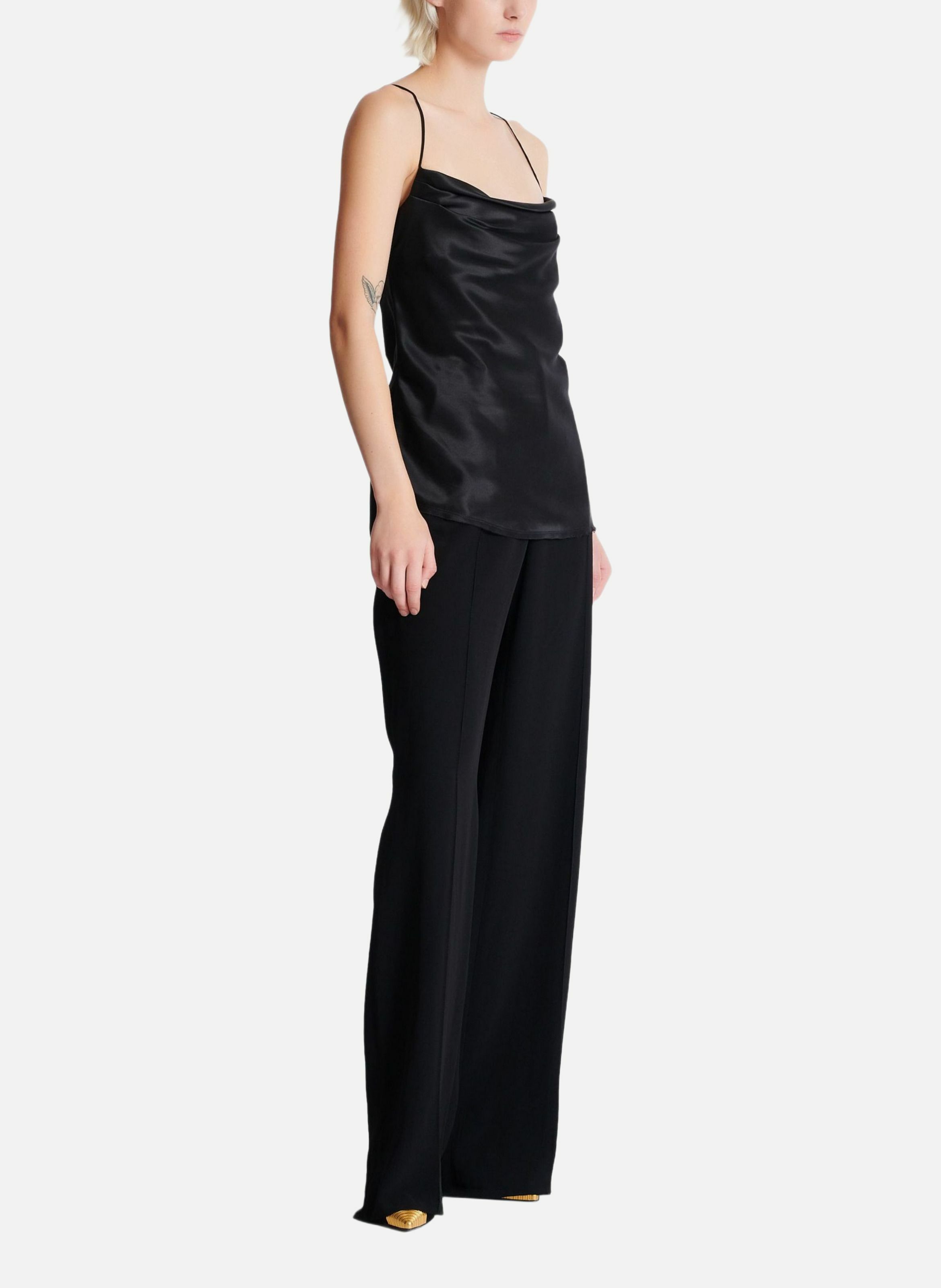 Top en satin drapé BALMAIN Noir