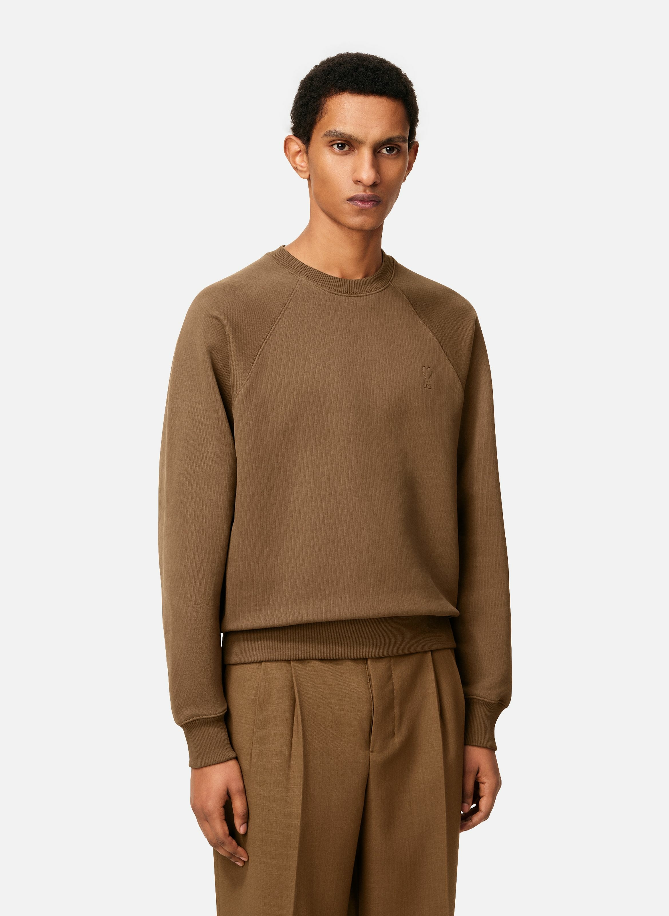 Sweatshirt ami de coeur embossé unisexe en coton AMI PARIS Marron