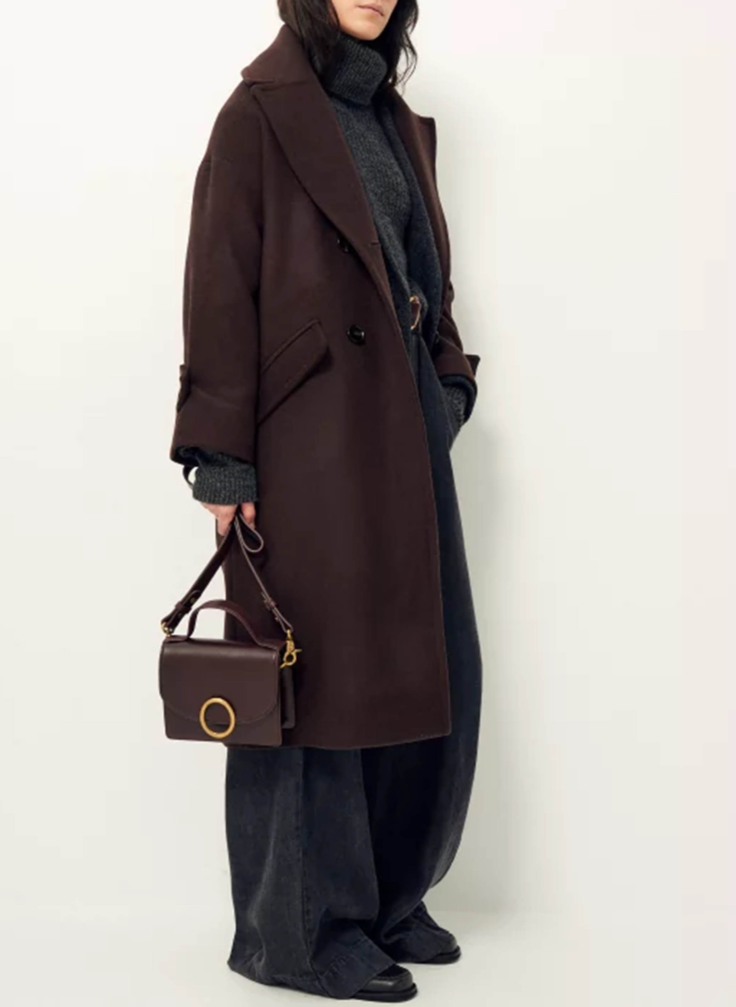 Manteau droit col tailleur en laine mélangée mia SESSUN Marron