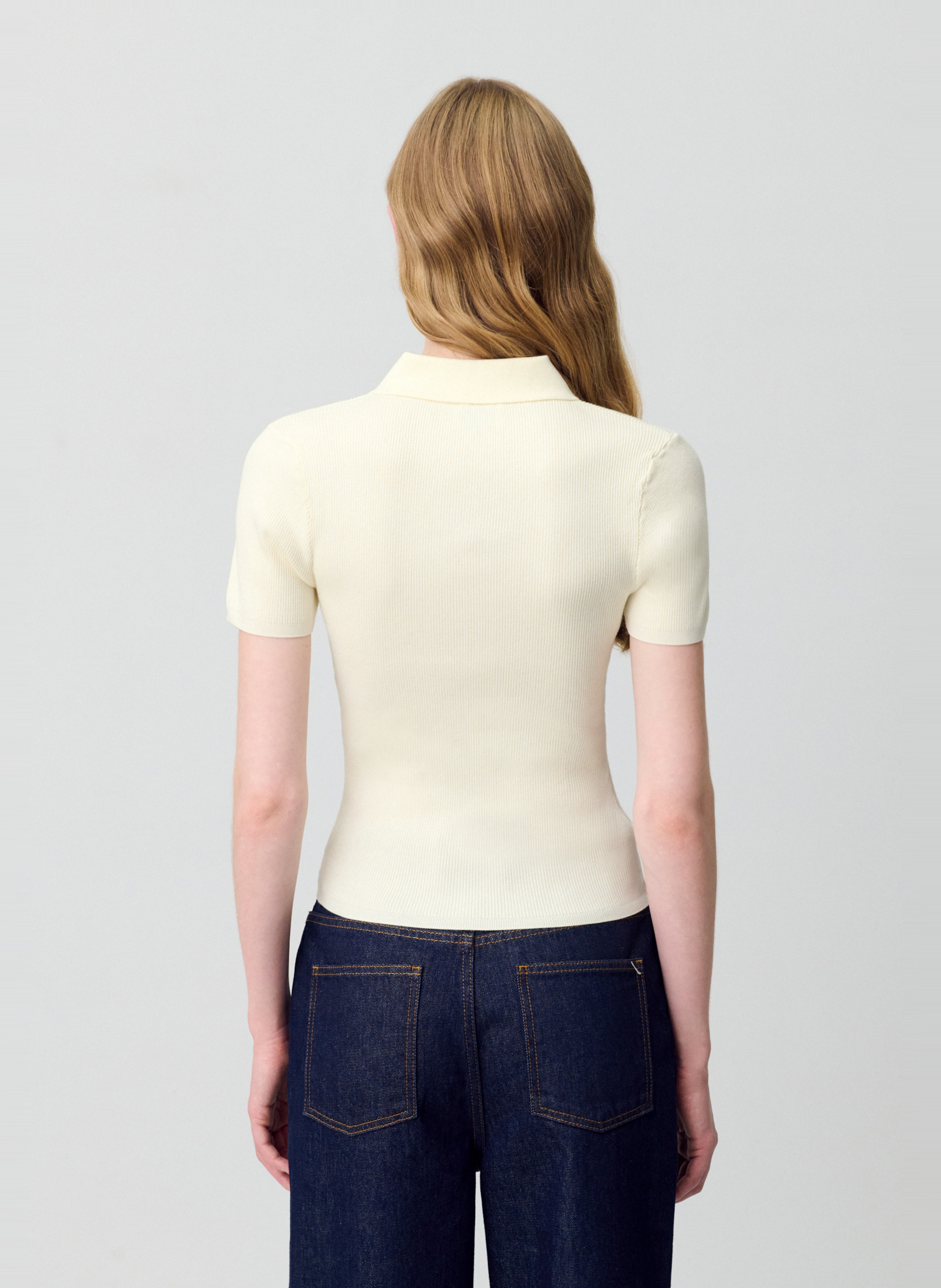 Polo manches courtes uni côtelé CLAUDIE PIERLOT Beige