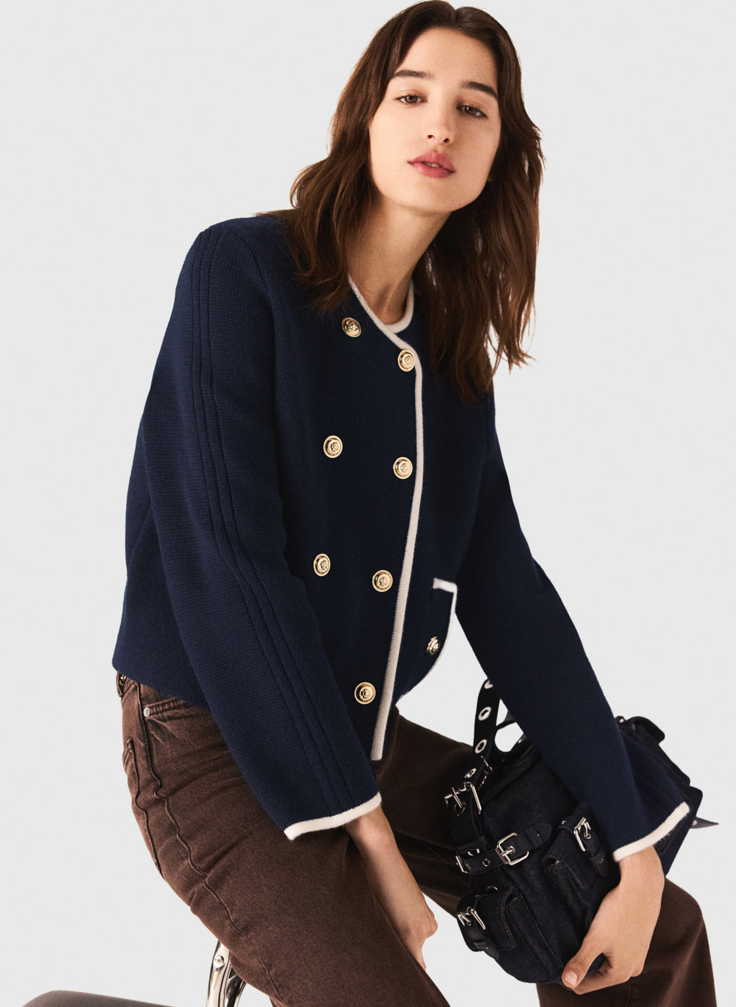 Cardigan col rond Bleu