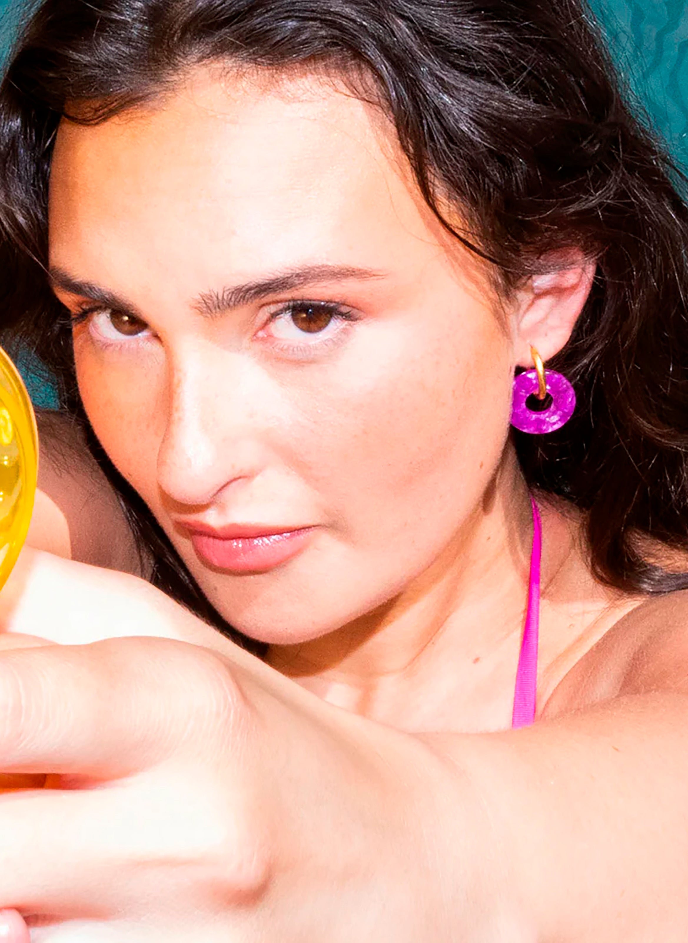 Boucles d'oreilles donuts avec anneaux en acier inoxydable doré KURAGE GINZA Violet