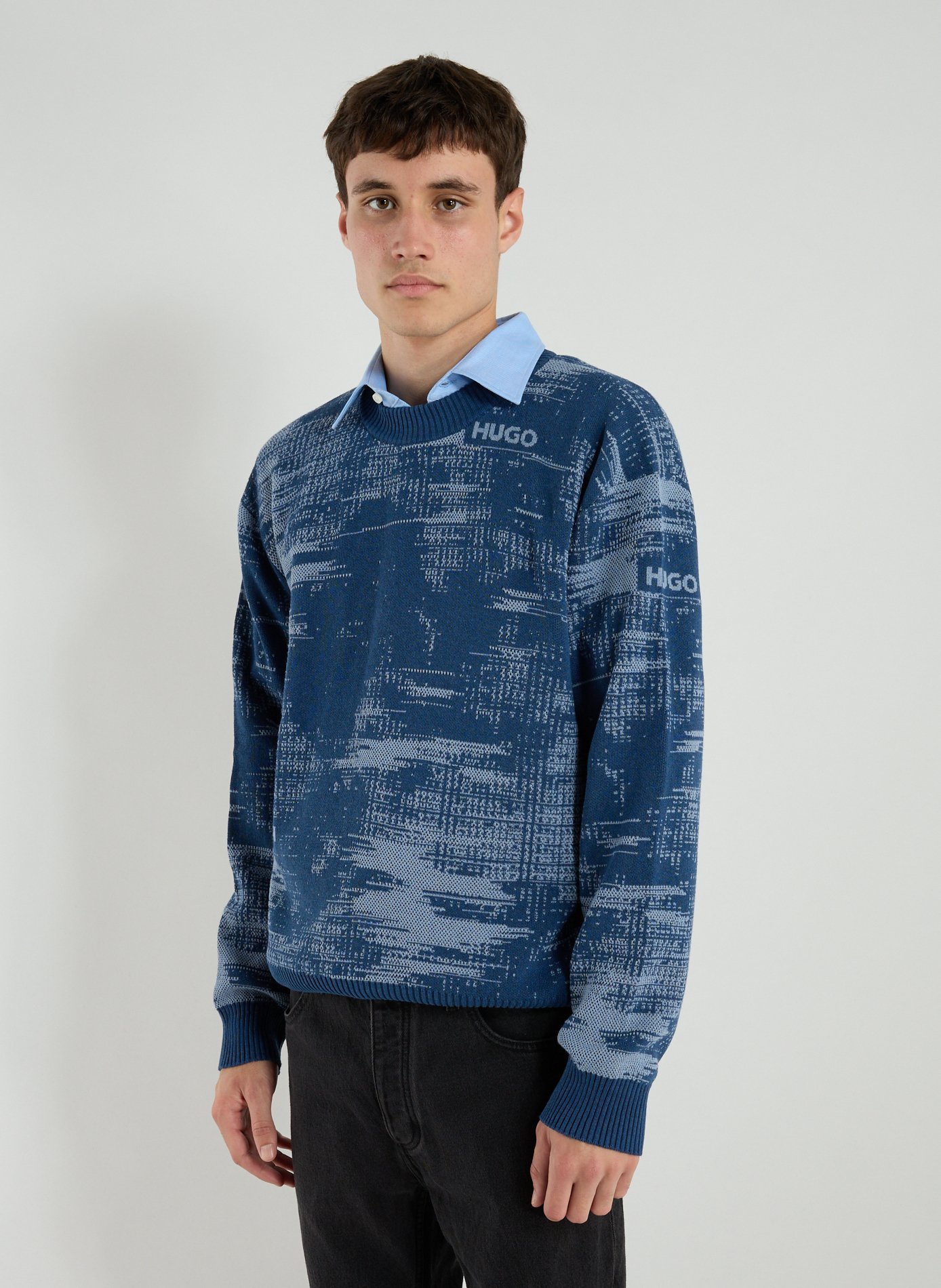 HUGO BLUE Pull en coton mélangé Bleu