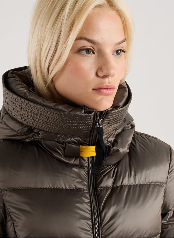Mid-length hooded puffer jacket Marion | Grey by PARAJUMPERS Mid-length hooded puffer jacket Marion Grey