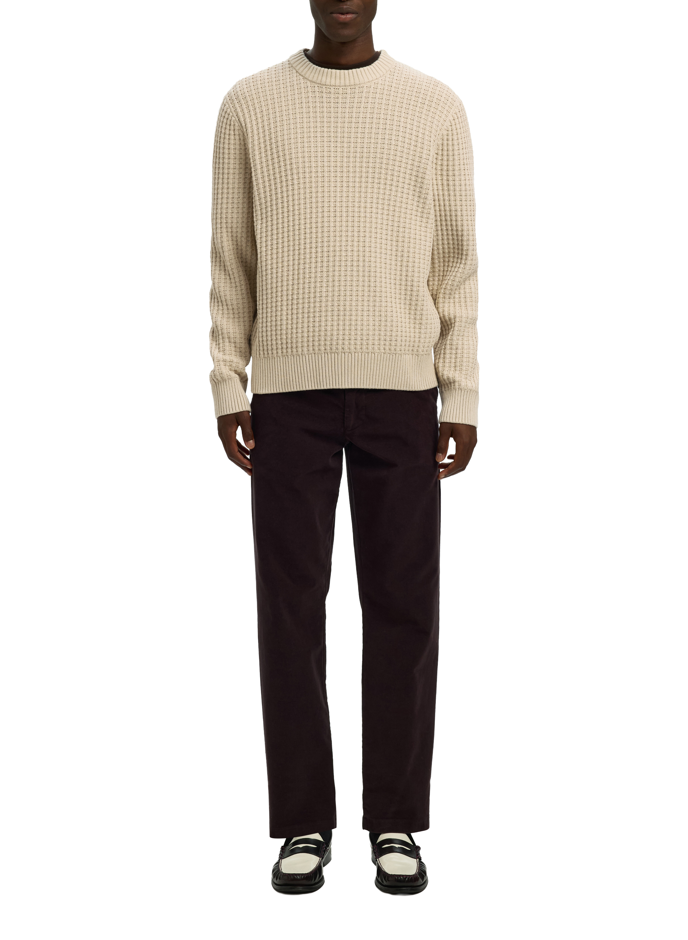 Pull col rond en coton SELECTED Beige