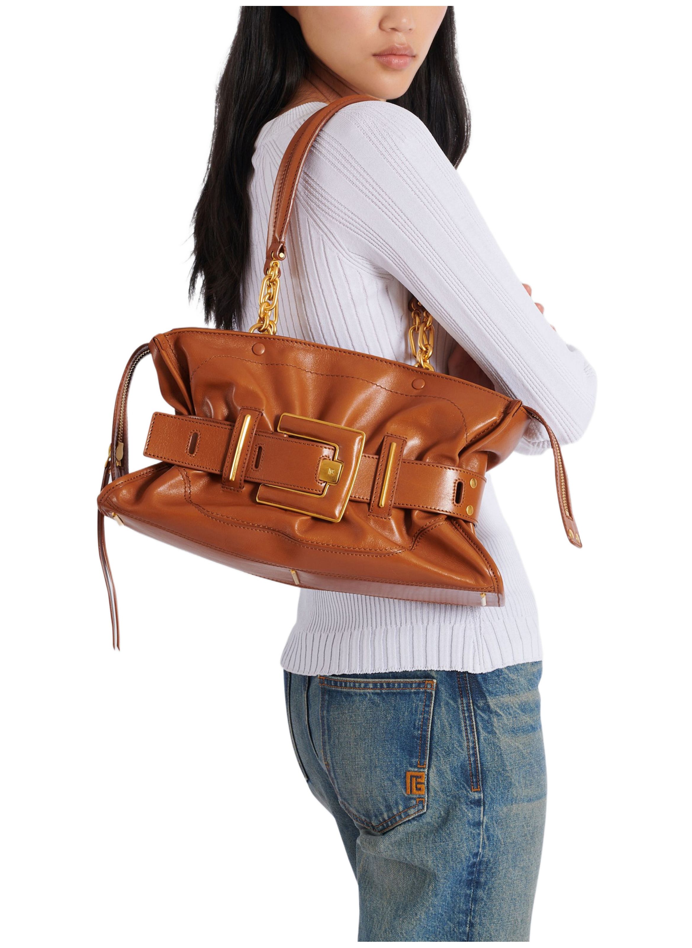 Sac anthem en cuir de veau BALMAIN Marron