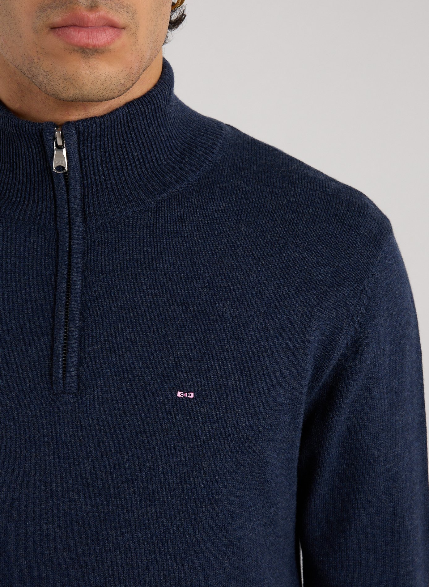 Pull col zippé en laine et coton EDEN PARK Bleu