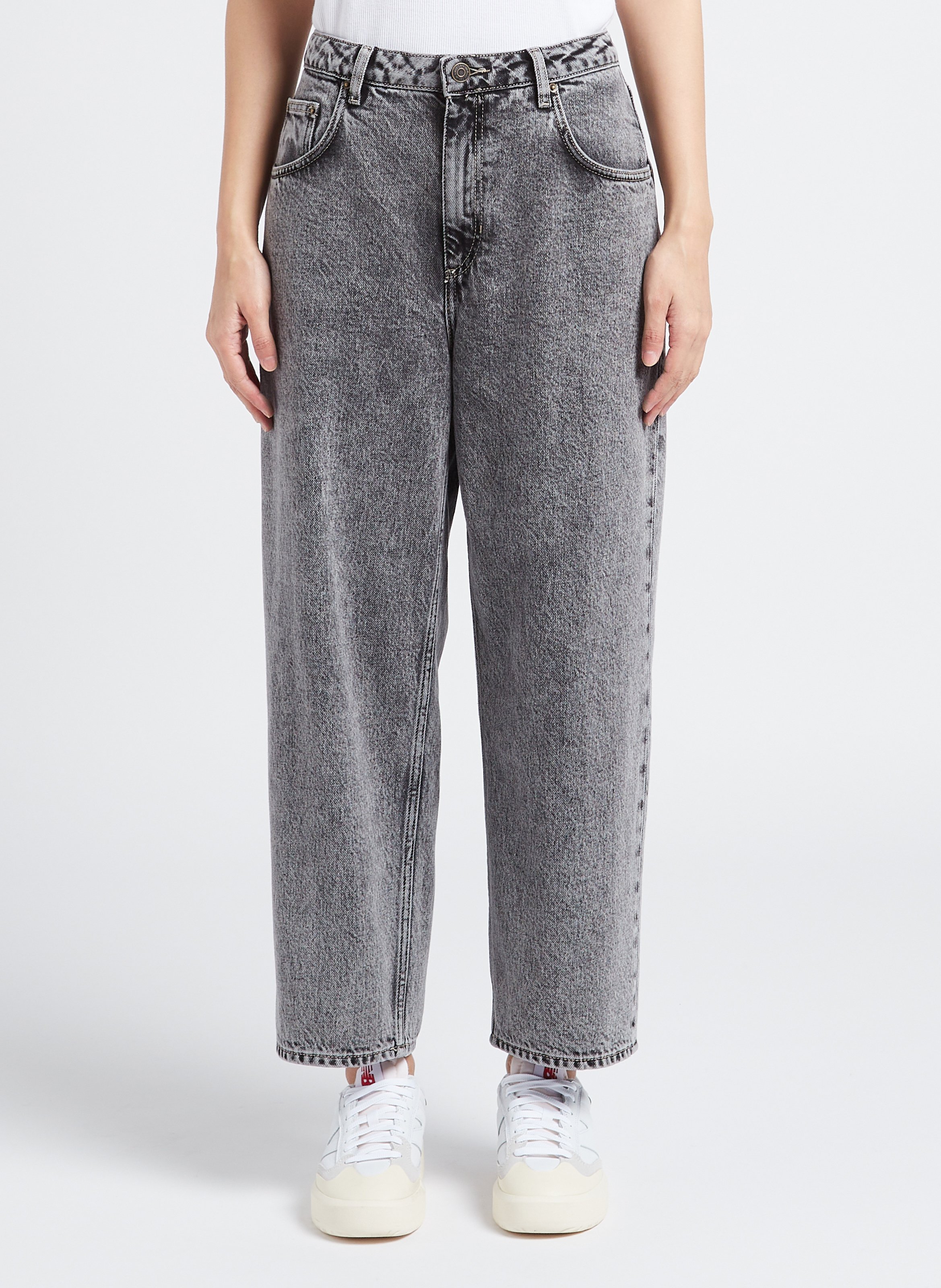 Jean droit taille haute en coton yopday-b AMERICAN VINTAGE Gris