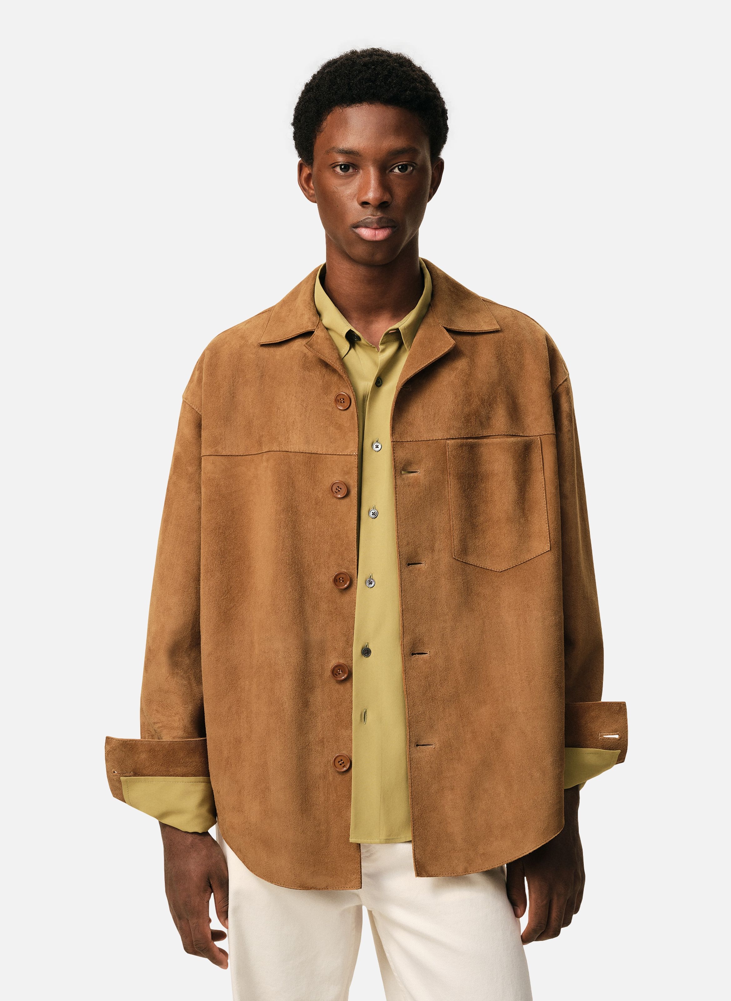 Surchemise boutonnée unisexe en cuir de chèvre AMI PARIS Marron