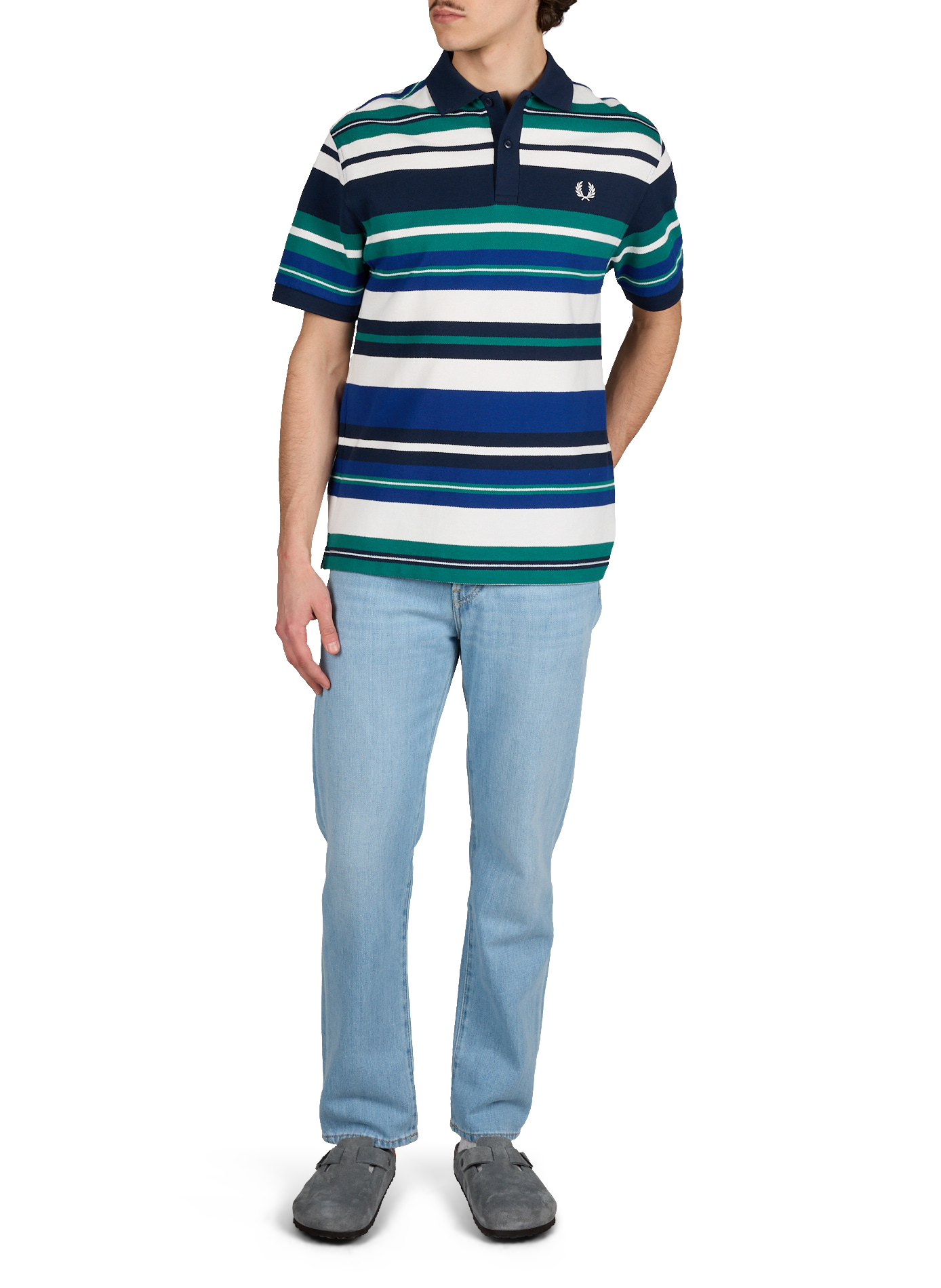 Polo manches courtes à rayures en coton FRED PERRY Vert