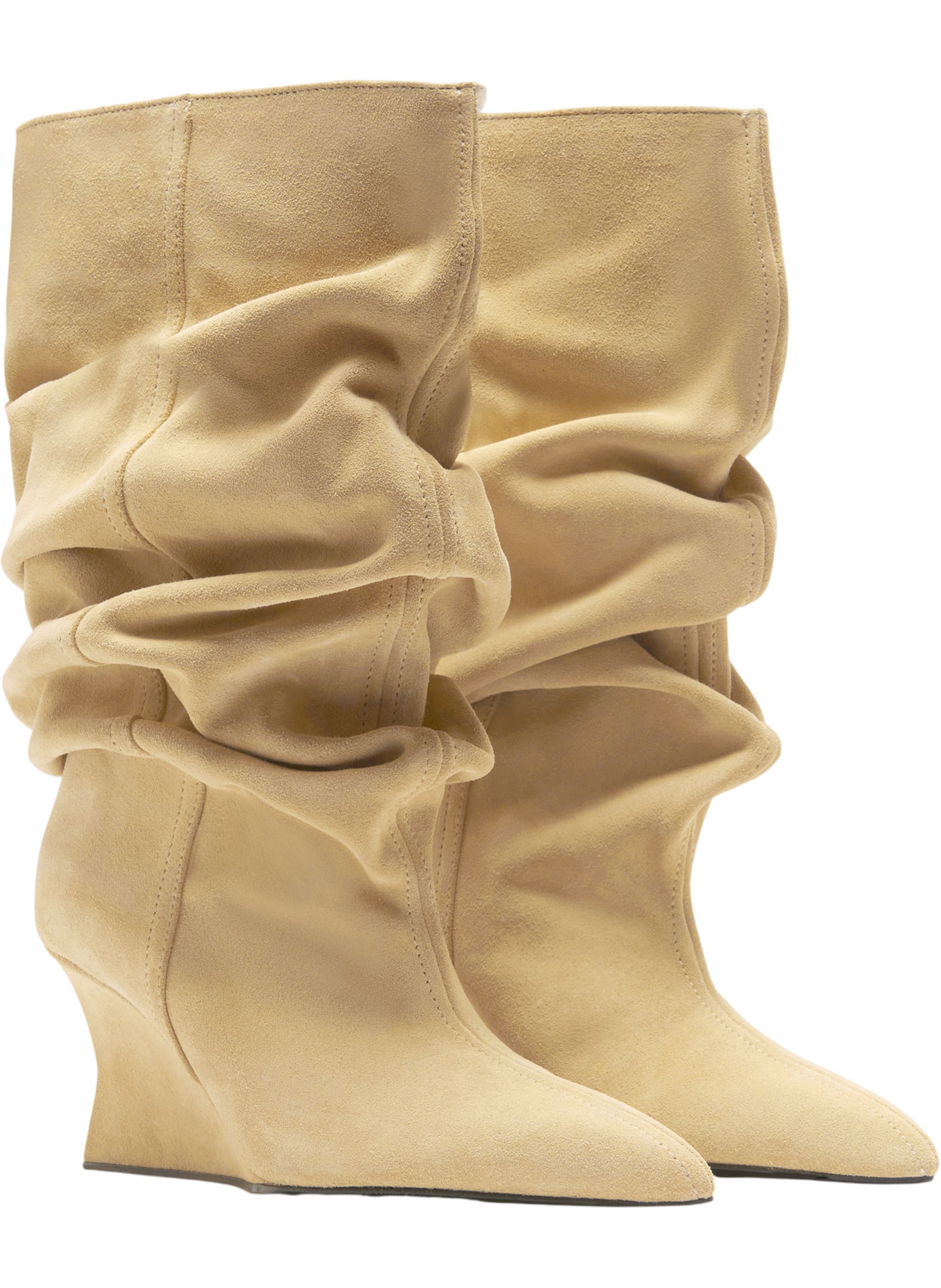 Bottines wedge drapées en daim BALMAIN Beige