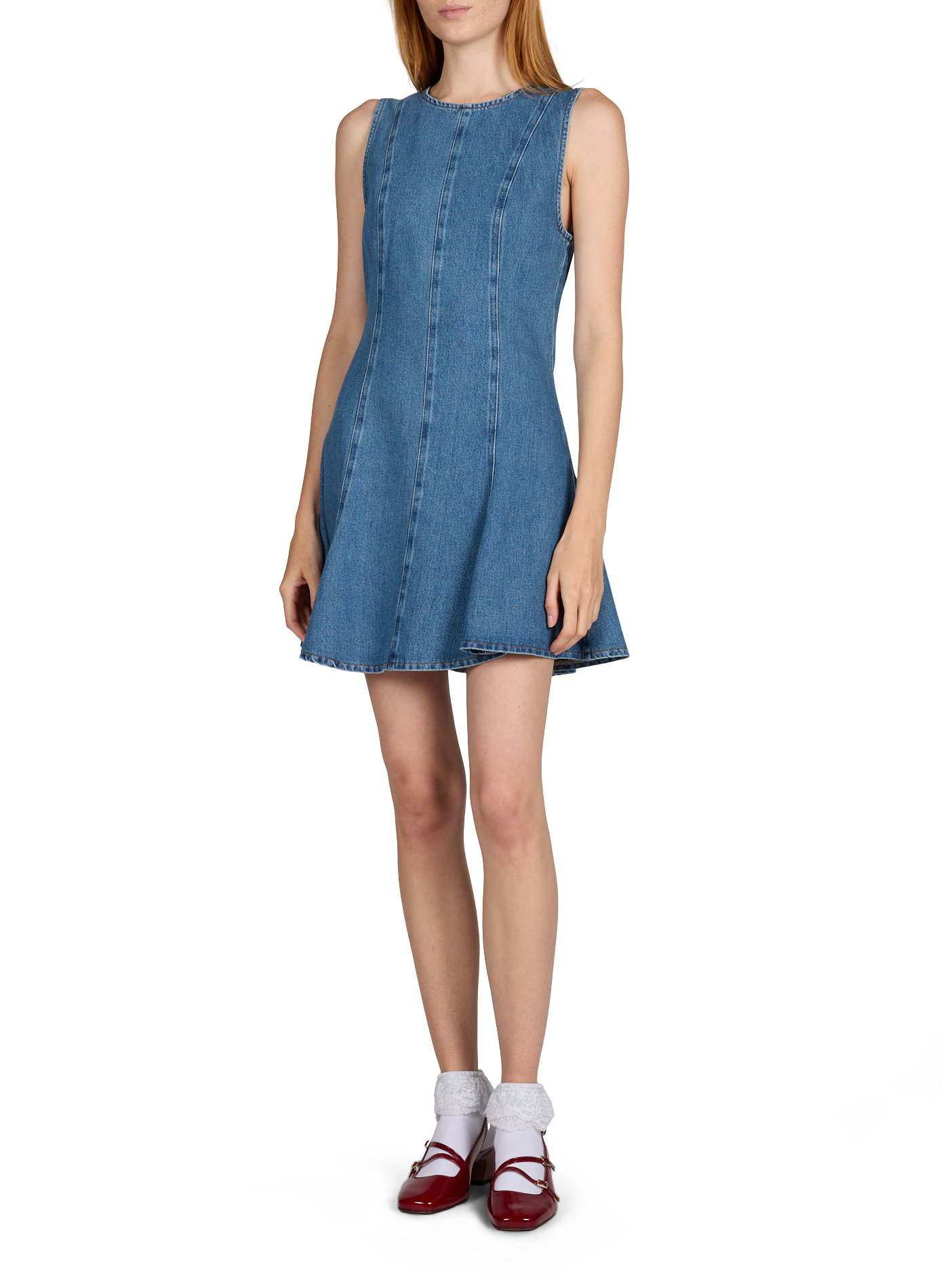 Sleeveless dress in blended cotton denim TOPSHOP Blue