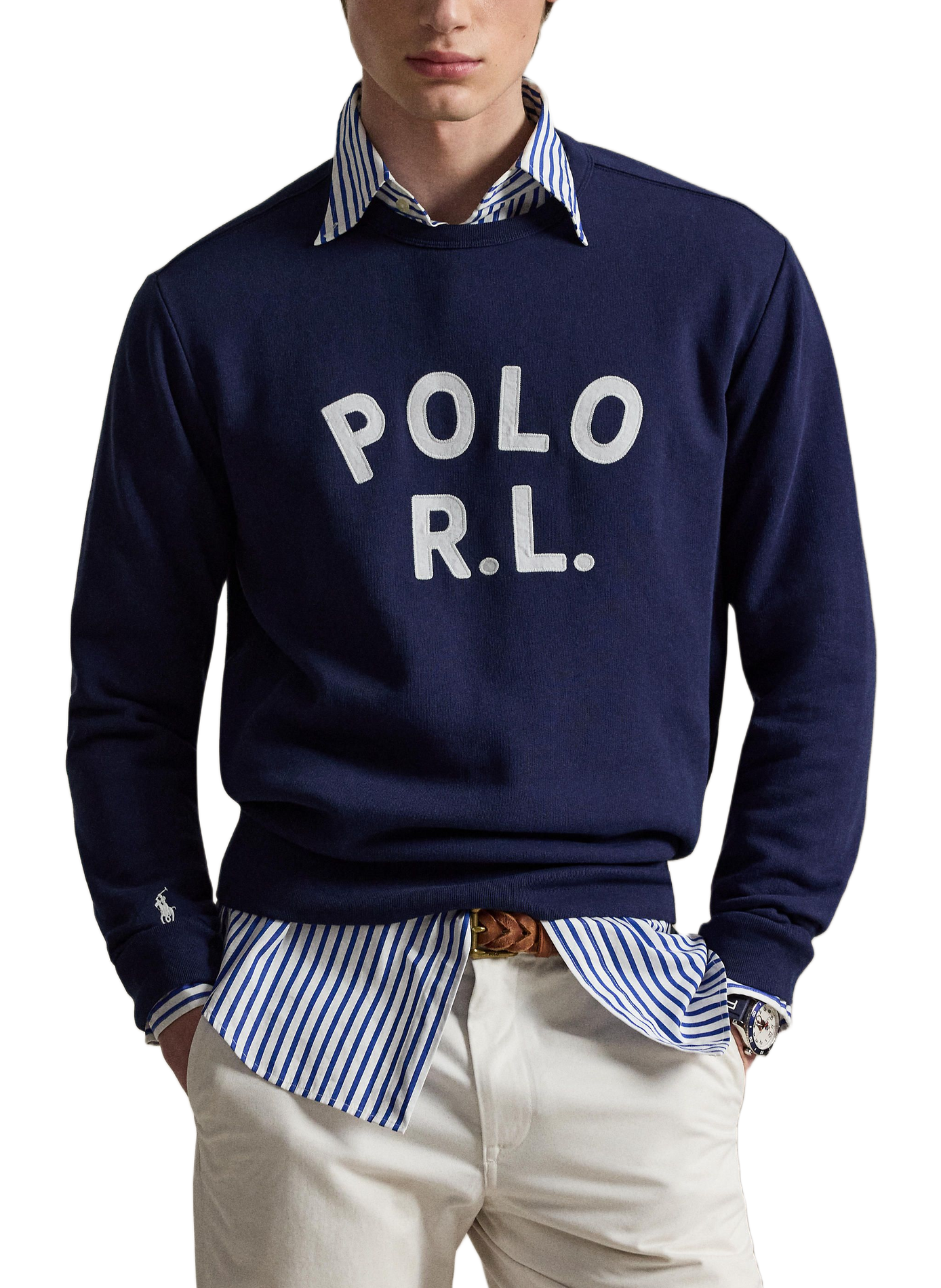 Sweat droit à logo en coton mélangé POLO RALPH LAUREN Bleu