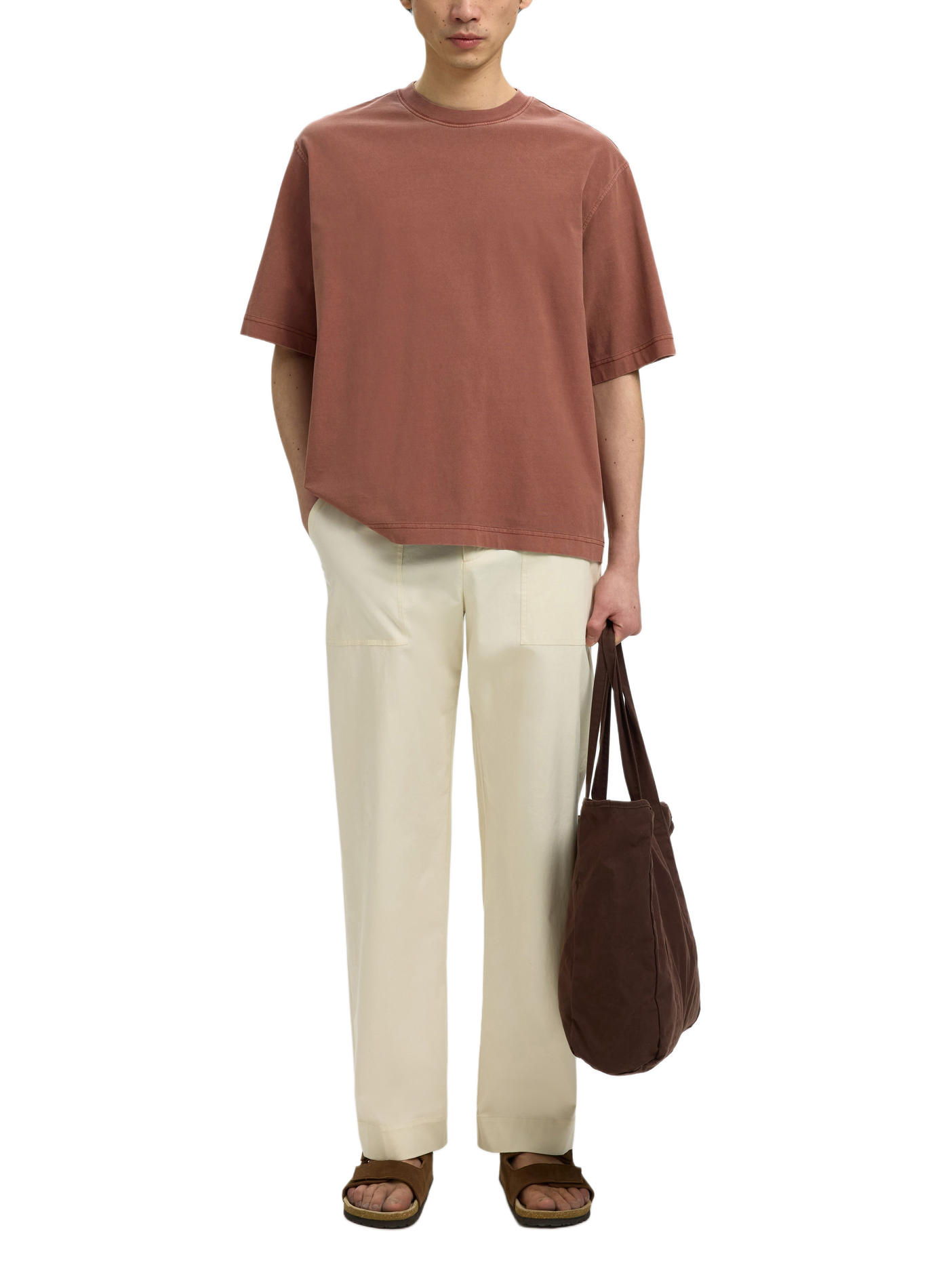 Oversized T-shirt met ronde hals van katoen SELECTED Rood