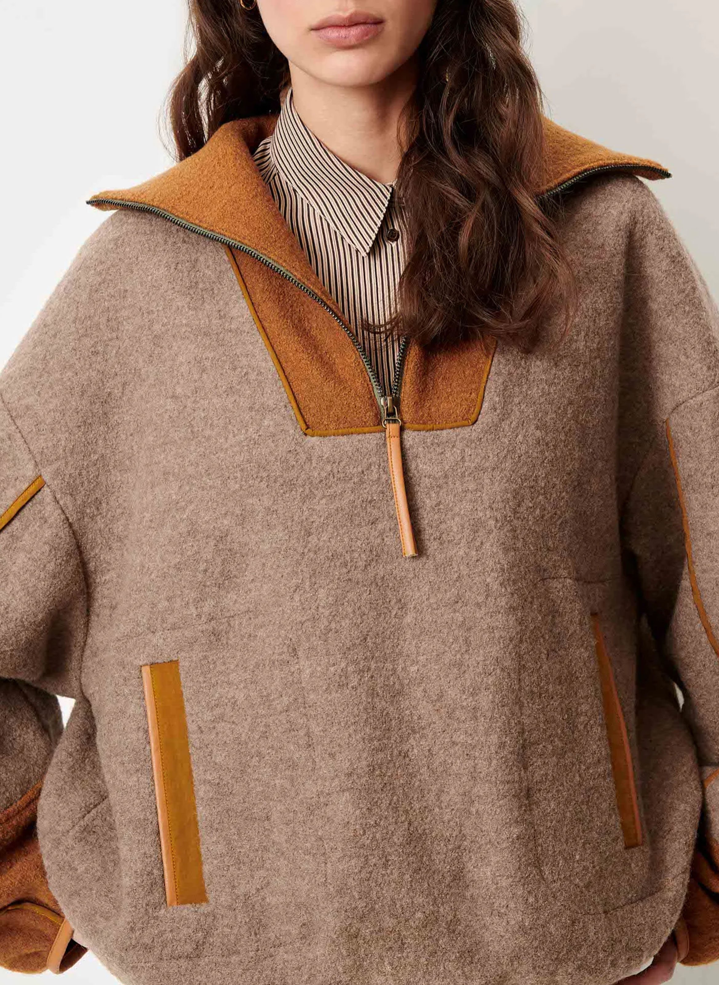 Veste droite col camionneur en laine costwelle SESSUN Marron