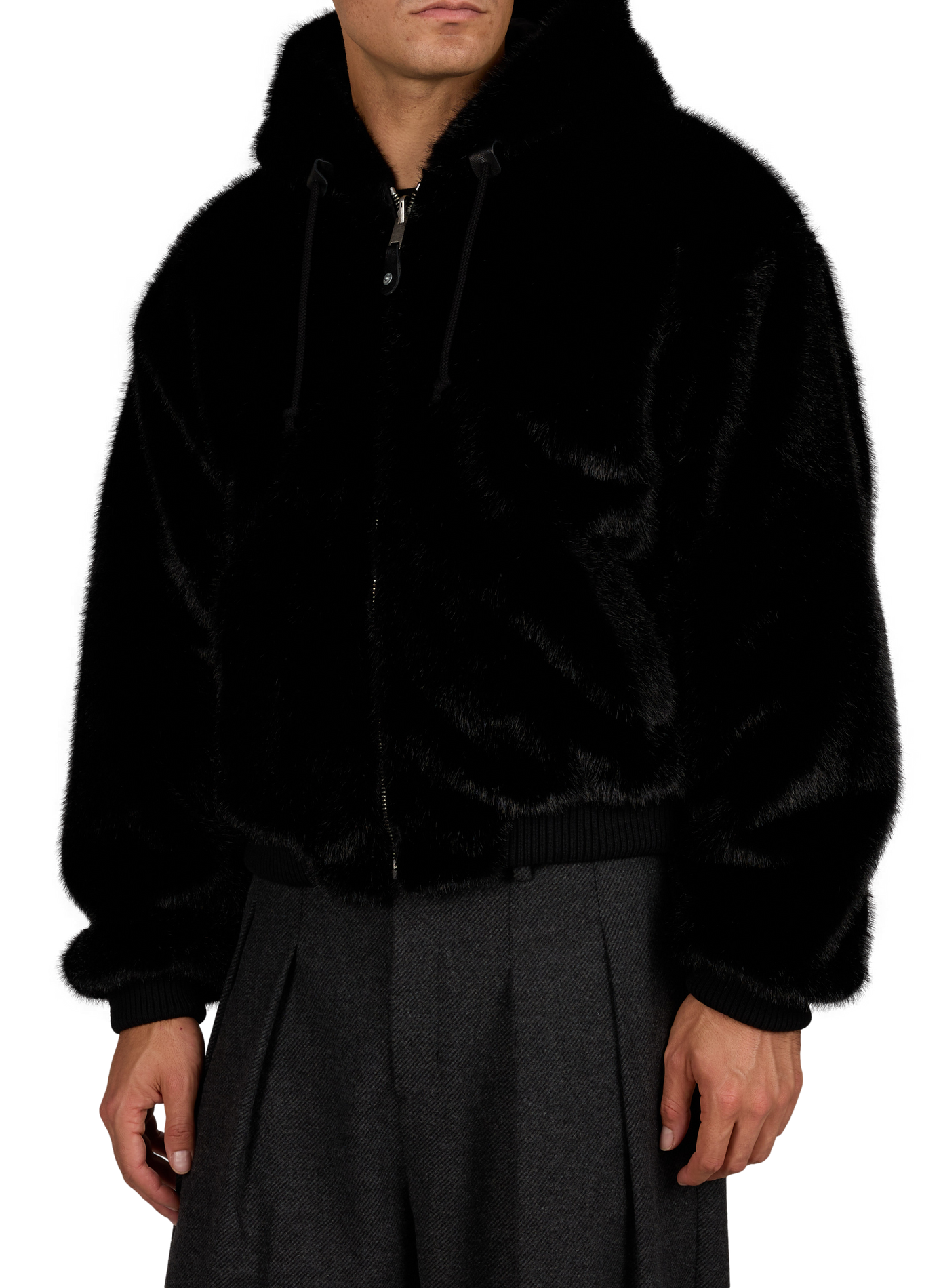 Straight hooded faux fur-effect jacket ERL Black