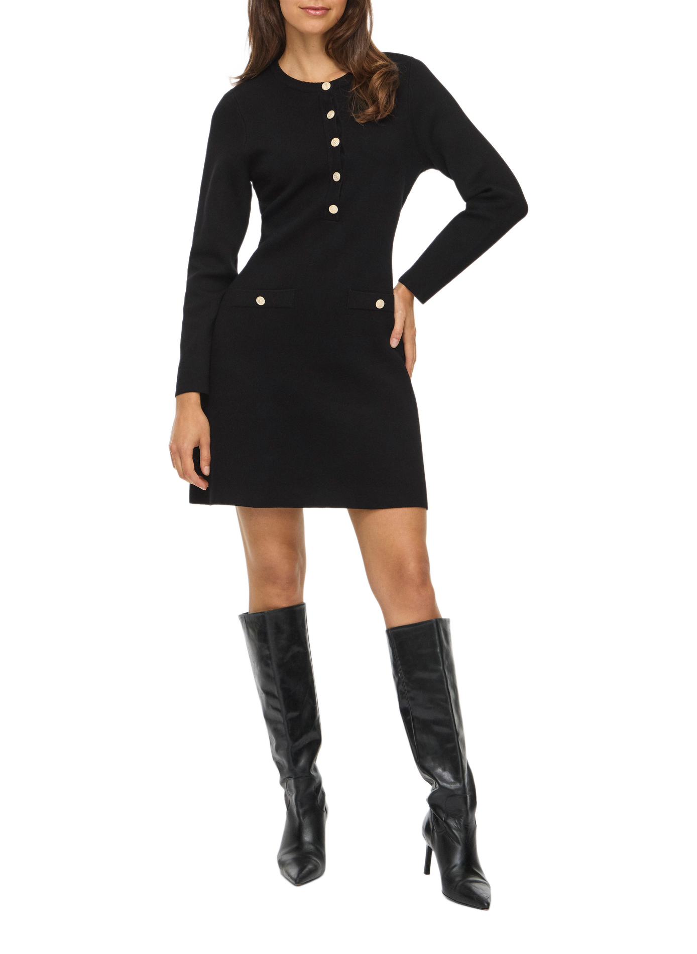 Fitted dress with a round neck and button fastening VILA Black
