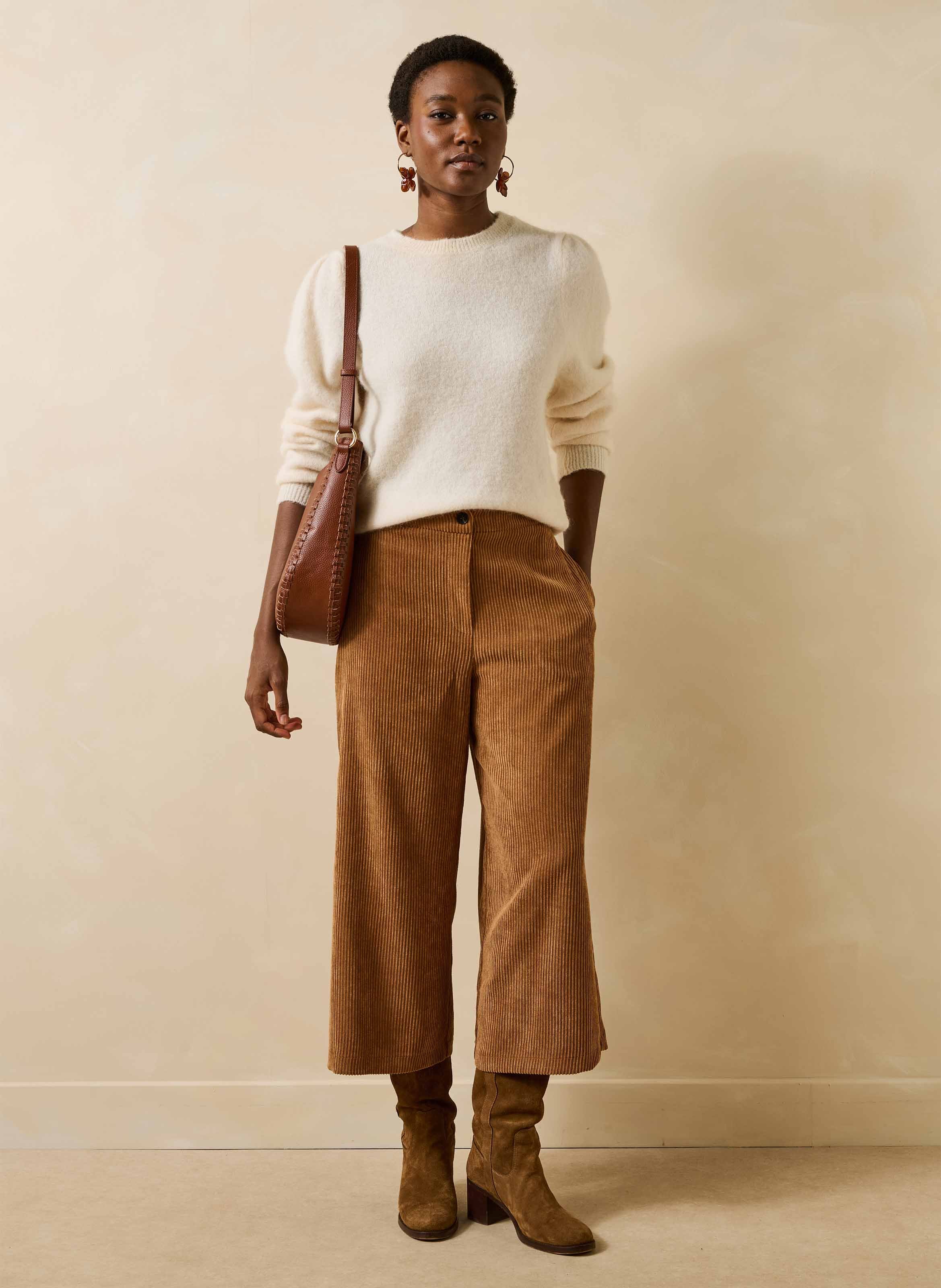 Cropped ribfluwelen broek LA FEE MARABOUTEE Bruin