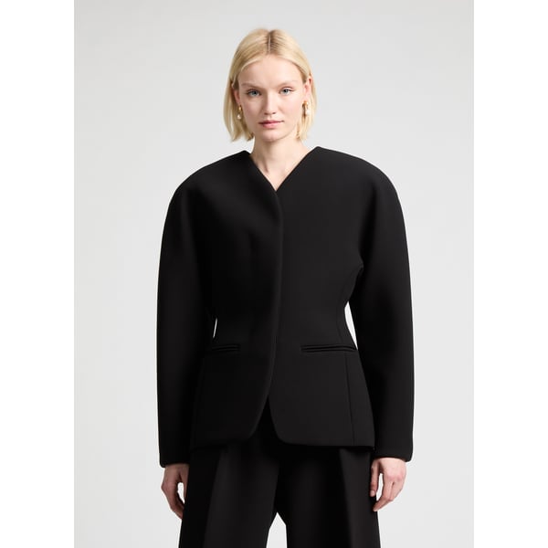 Jacquemus La Veste Ovalo Cady Collarless Jacket In Black