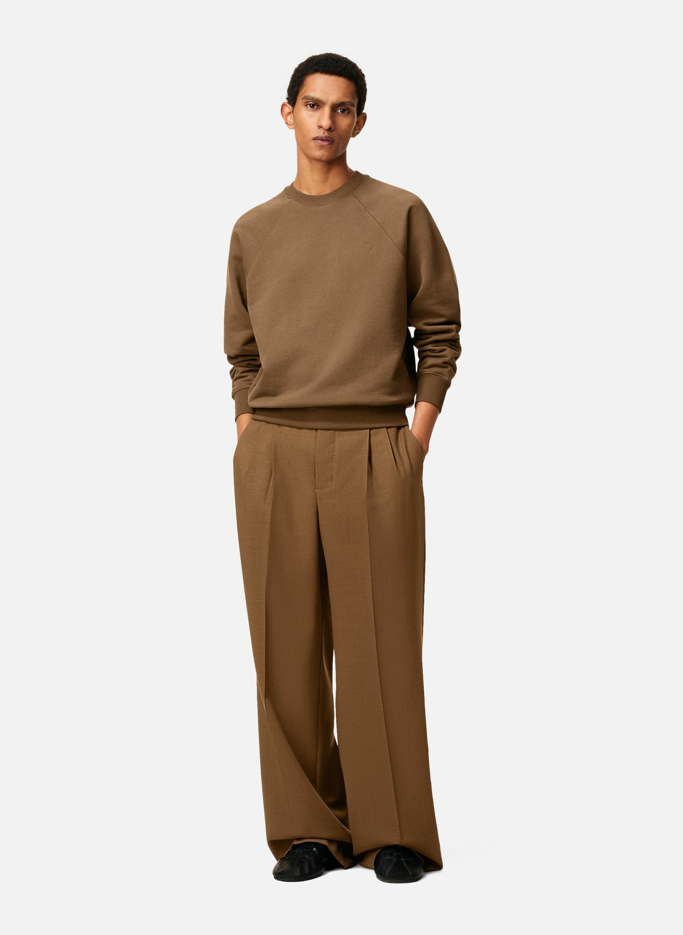 Sweatshirt ami de coeur embossé unisexe en coton AMI PARIS Marron