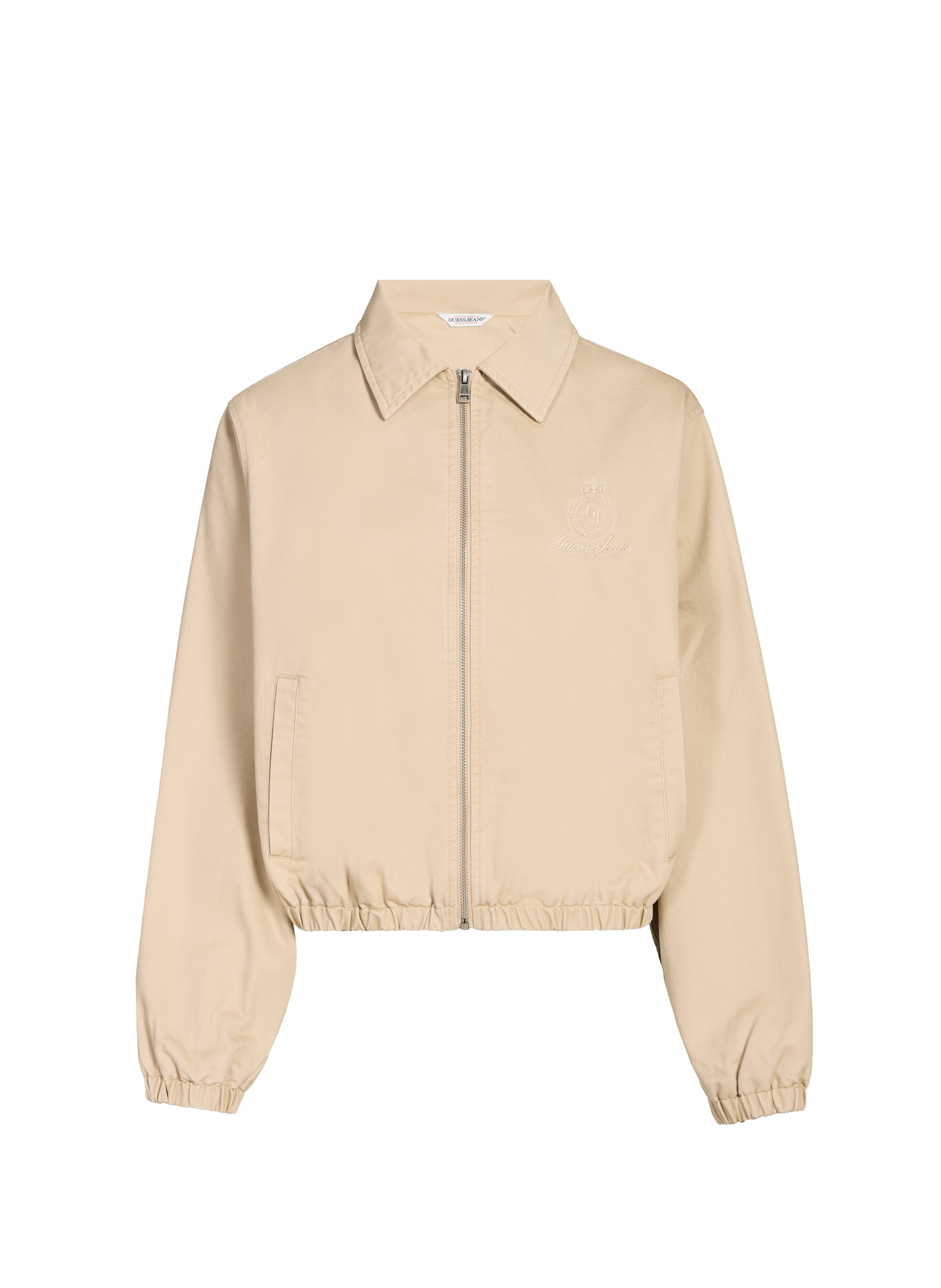 Embroidered cotton bomber jacket GUESS Beige