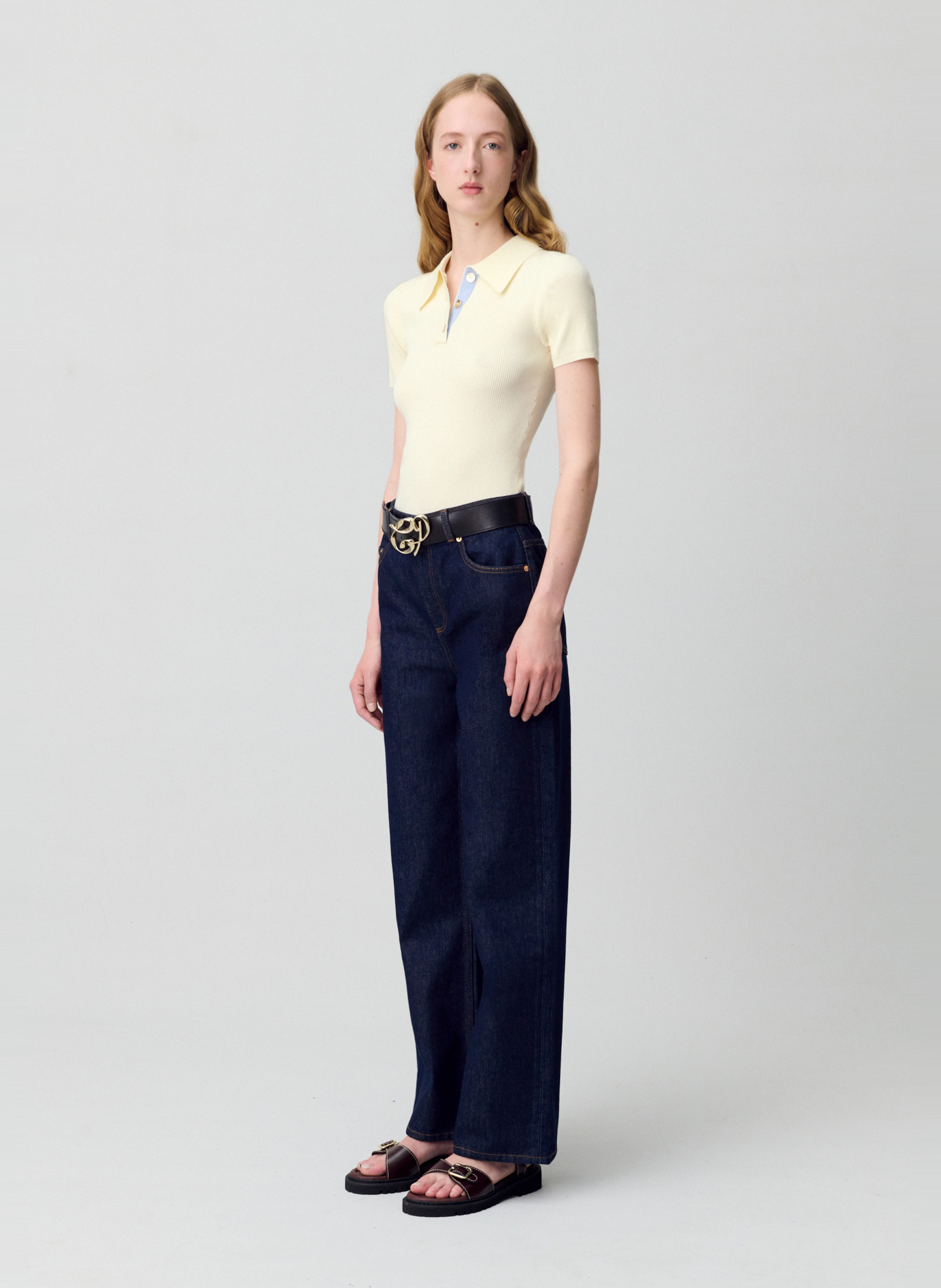 Polo manches courtes uni côtelé CLAUDIE PIERLOT Beige