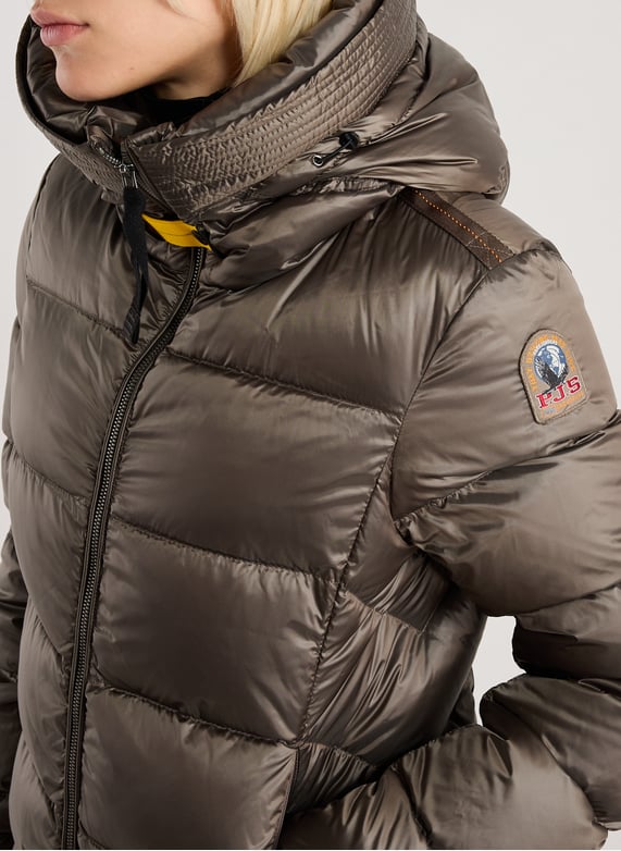 Mid-length hooded puffer jacket Marion | Grey by PARAJUMPERS Mid-length hooded puffer jacket Marion Grey