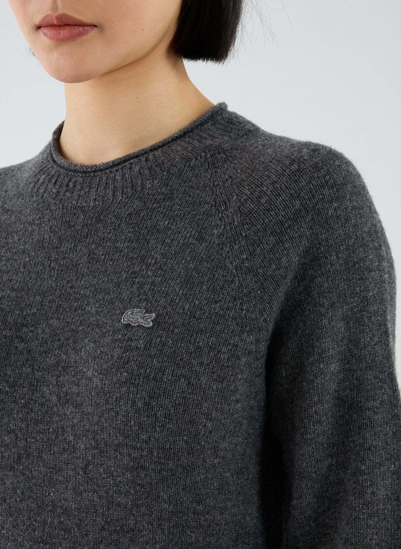 Pull col rond en laine LACOSTE Gris