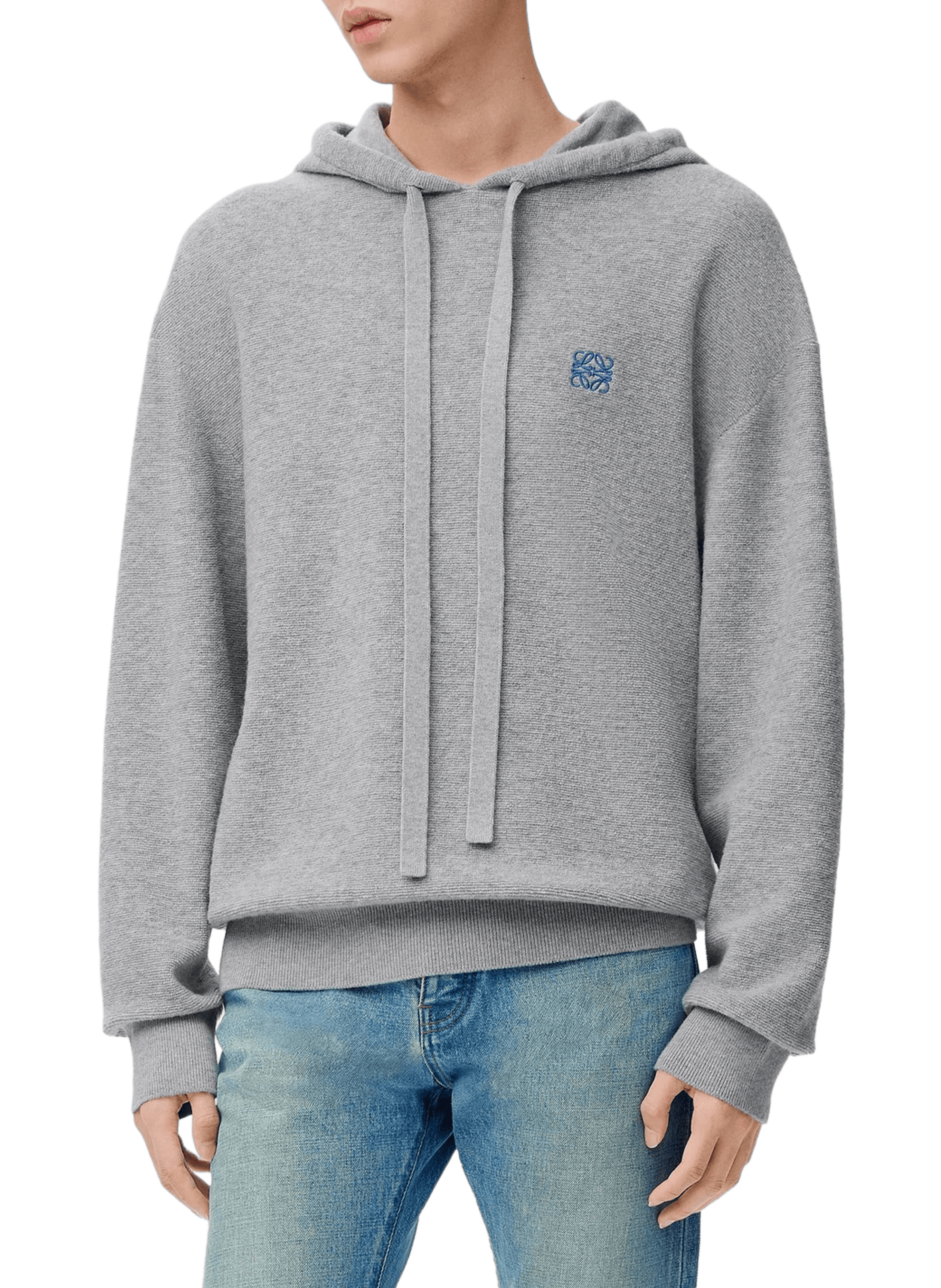 LOEWE Sweatshirt droit à capuche en laine Gris