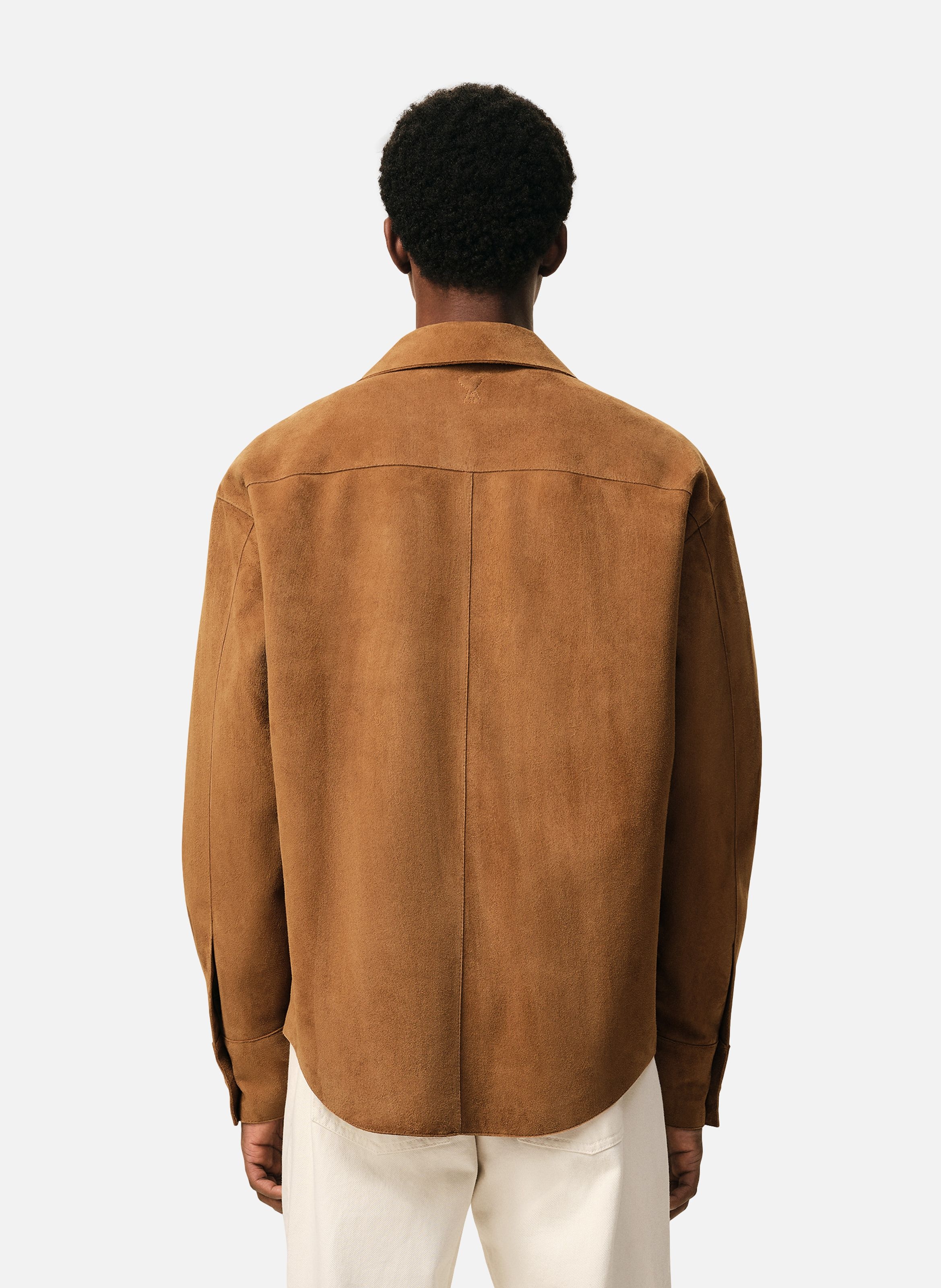 Surchemise boutonnée unisexe en cuir de chèvre AMI PARIS Marron