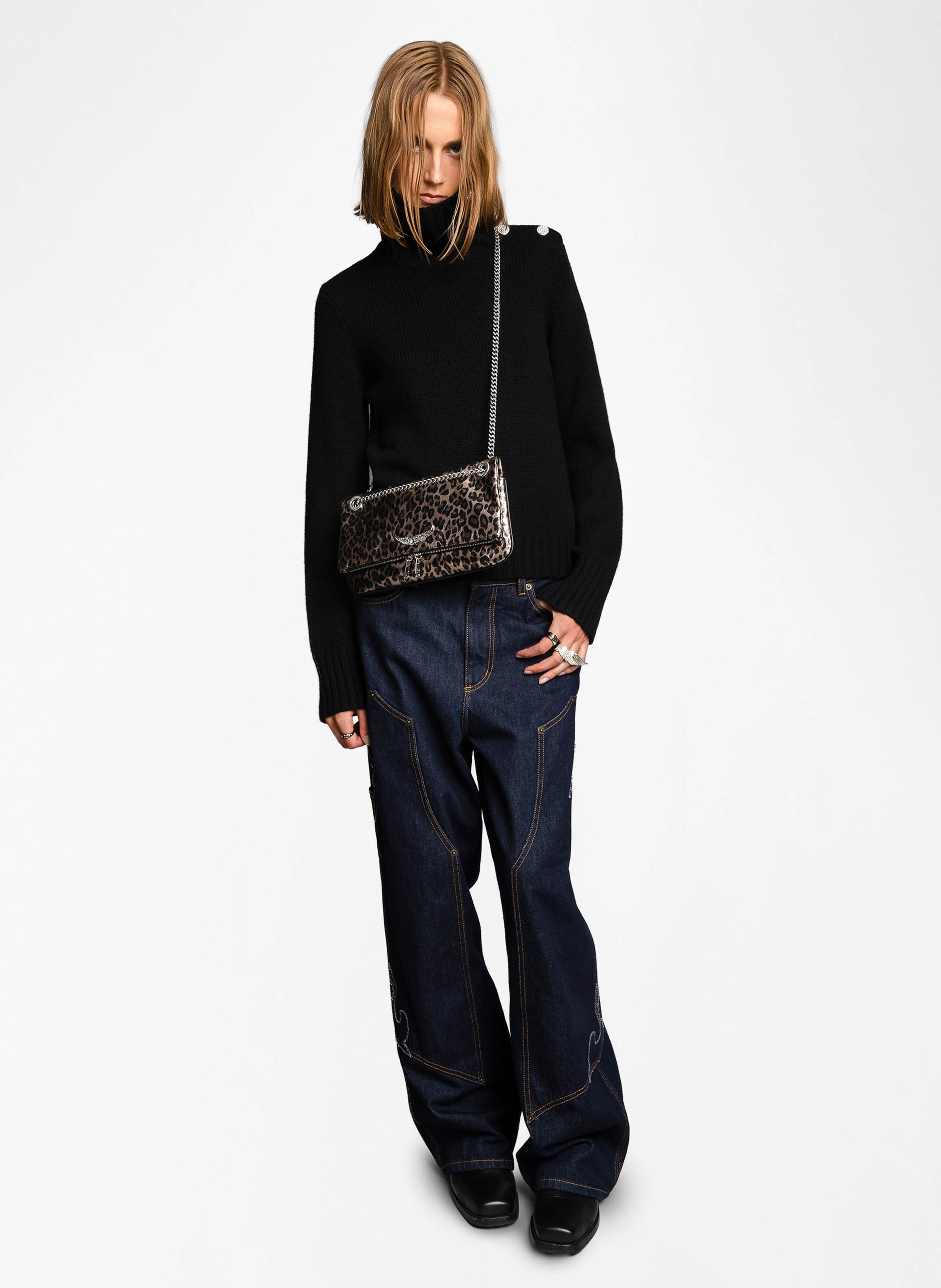 Sac bandoulière léopard métallisé en cuir rock ii ZADIG&VOLTAIRE Gris