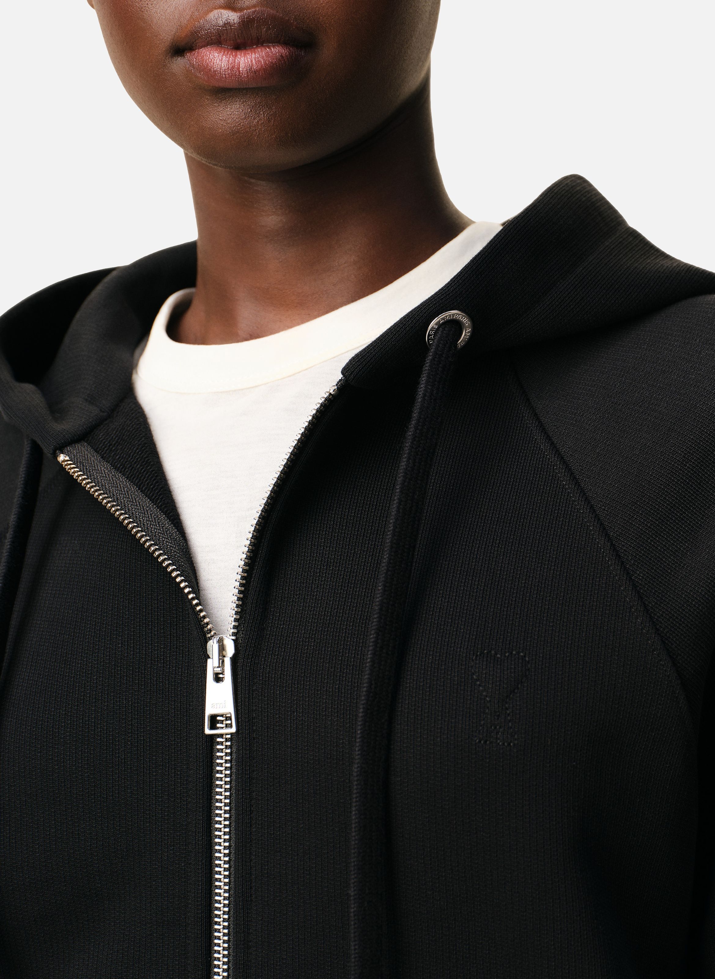 Hoodie Zippé Ami De Coeur En Coton unisexe AMI PARIS Noir