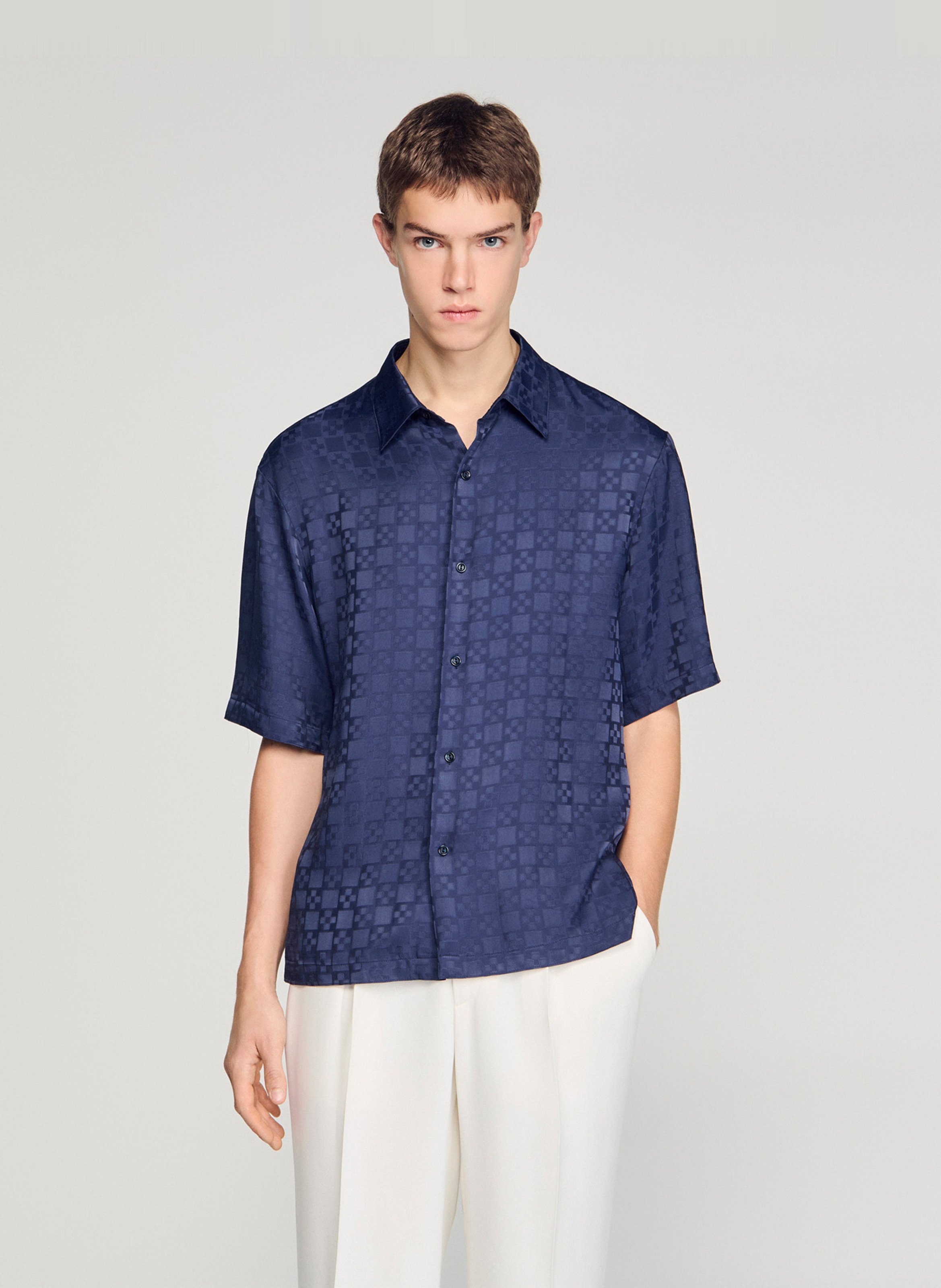 Chemise droite col classique à carreaux SANDRO Bleu